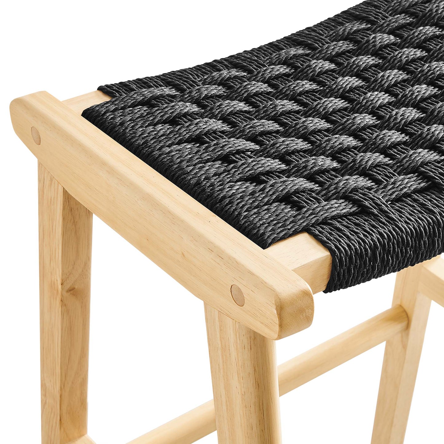 Modway - Saoirse Woven Rope Wood Bar Stool Set of 2 by Modway Bar and Dining Bar and Counter Stools Black - EEI-6550-NAT-BLK