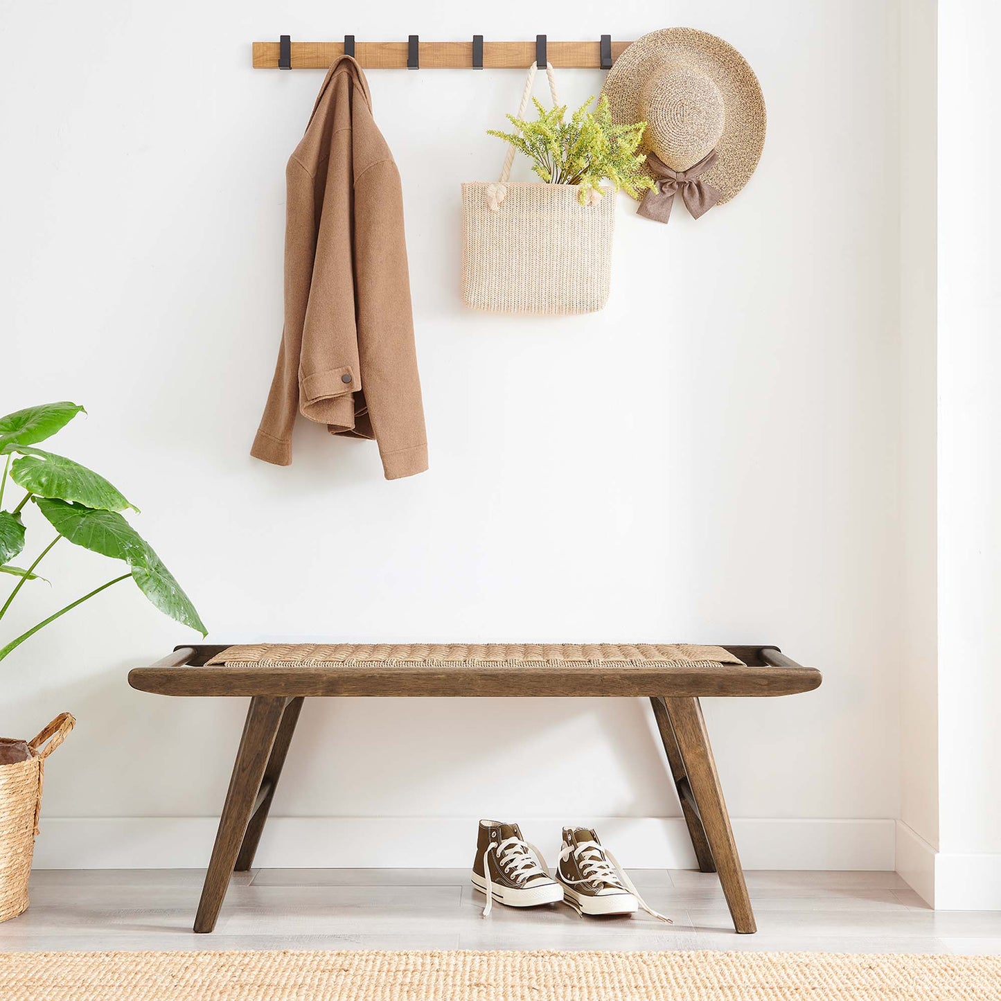 Modway - Saoirse 47" Wove Rope Wood Bench by Modway Living Room Benches and Stools Brown - EEI-6552-WAL-NAT