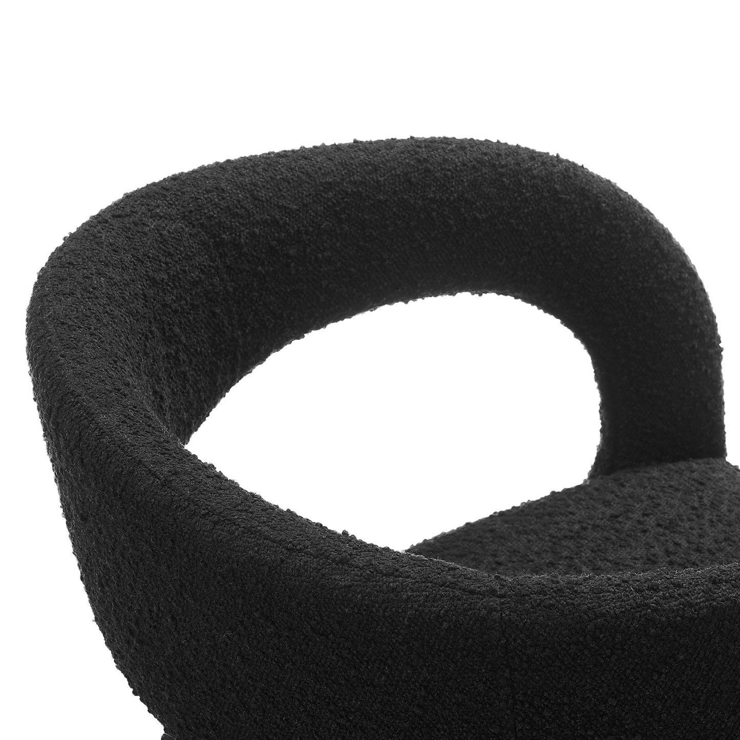 Set of 2 black boucle upholstered dining chairs.