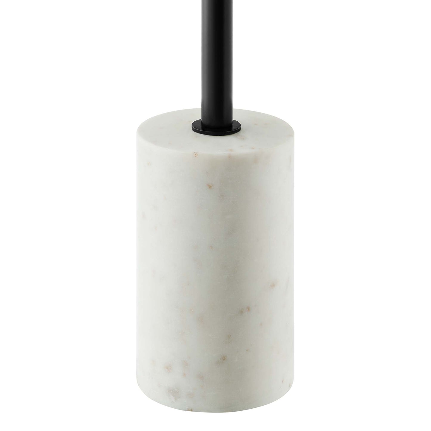 Round side table with a white top and black legs.