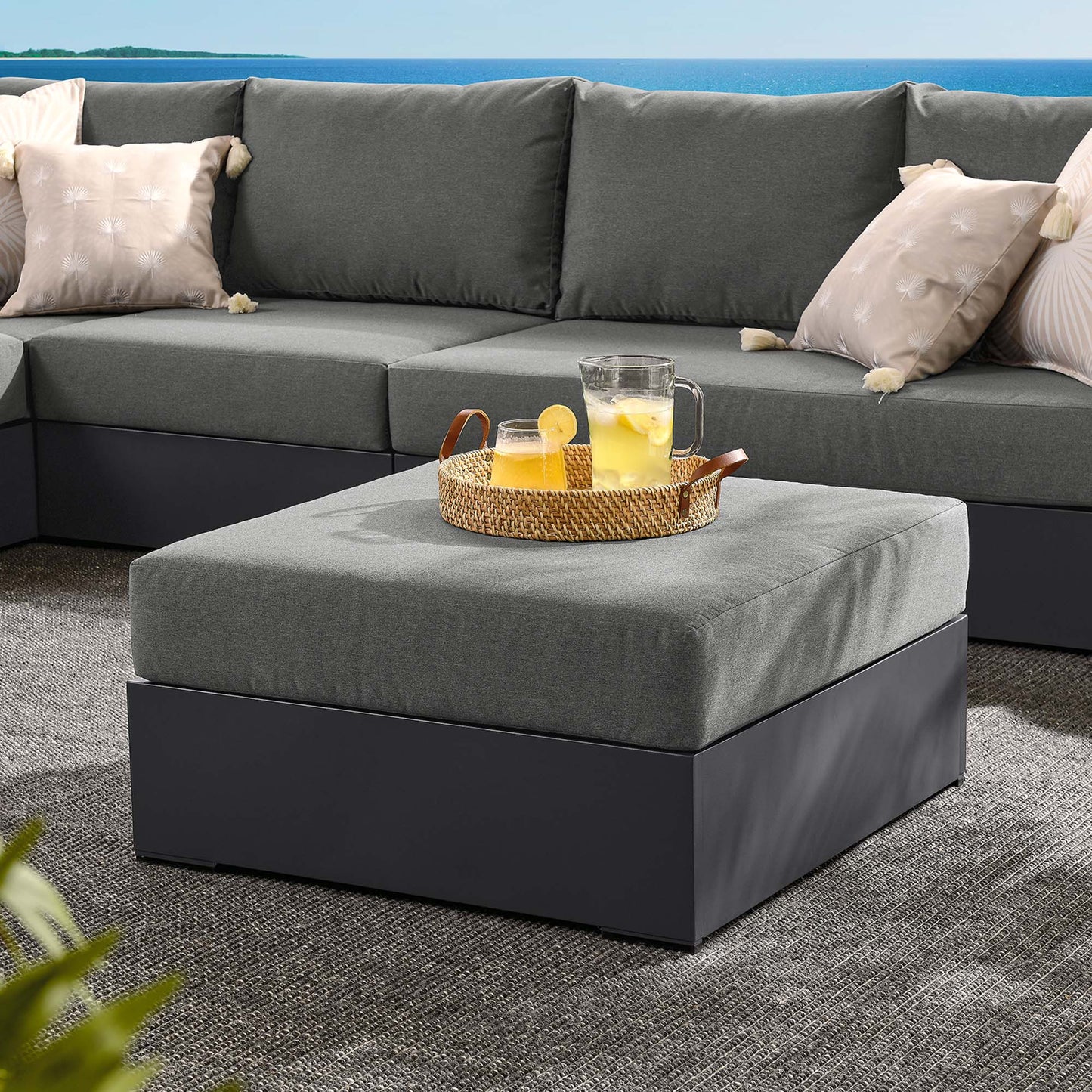 Modway - Tahoe Outdoor Patio Powder-Coated Aluminum Ottoman by Modway Outdoor Furniture Sofa Sectionals Brown - EEI-6627-GRY-CHA