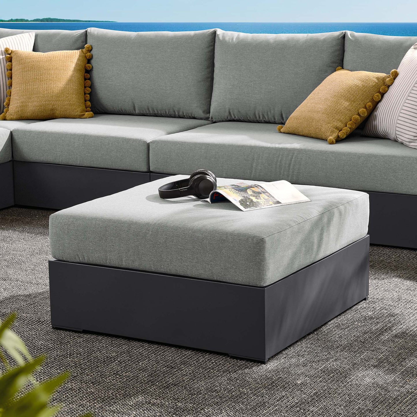 Modway - Tahoe Outdoor Patio Powder-Coated Aluminum Ottoman by Modway Outdoor Furniture Sofa Sectionals Gray - EEI-6627-GRY-GRY