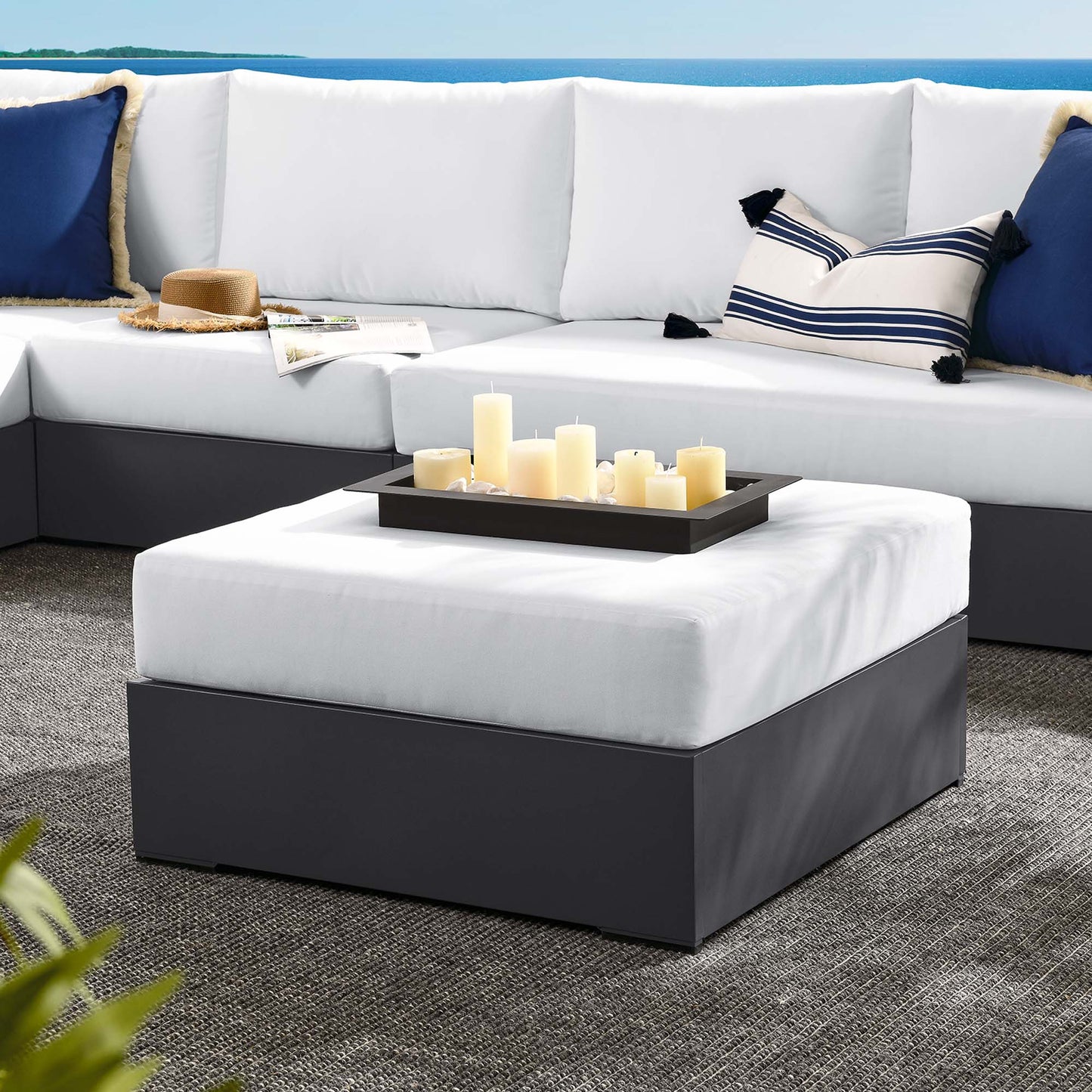 Modway - Tahoe Outdoor Patio Powder-Coated Aluminum Ottoman by Modway Outdoor Furniture Sofa Sectionals White - EEI-6627-GRY-WHI