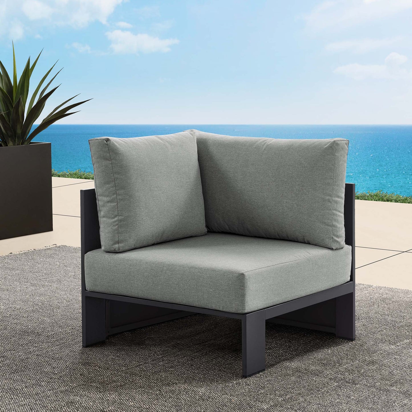 Modway - Tahoe Outdoor Patio Powder-Coated Aluminum Modular Corner Chair by Modway Outdoor Furniture Sofa Sectionals Gray - EEI-6631-GRY-GRY