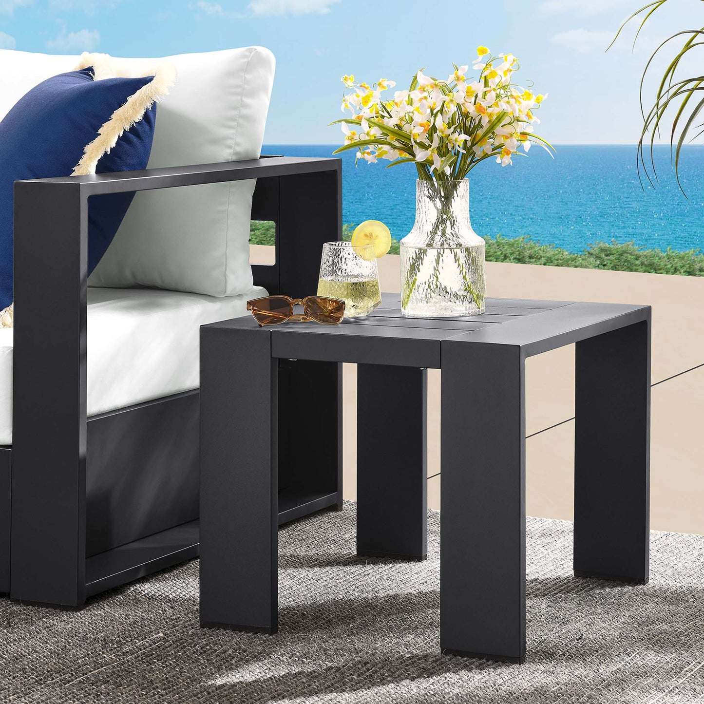 Modway - Tahoe Outdoor Patio Powder-Coated Aluminum End Table by Modway Outdoor Furniture Bar and Dining Gray - EEI-6635-GRY