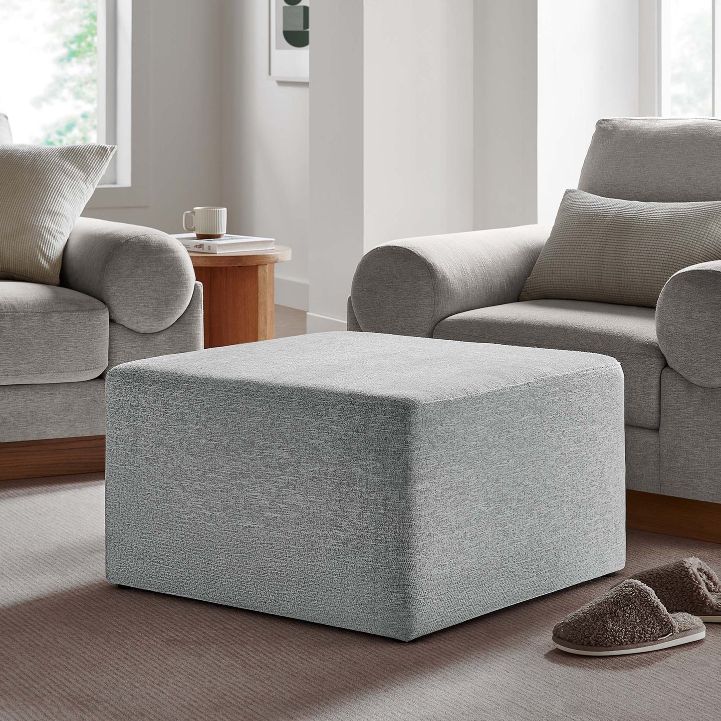 Modway - Callum Large 28" Square Woven Heathered Fabric Upholstered Ottoman by Modway Living Room Sofas and Armchairs Gray - EEI-6642-HLG