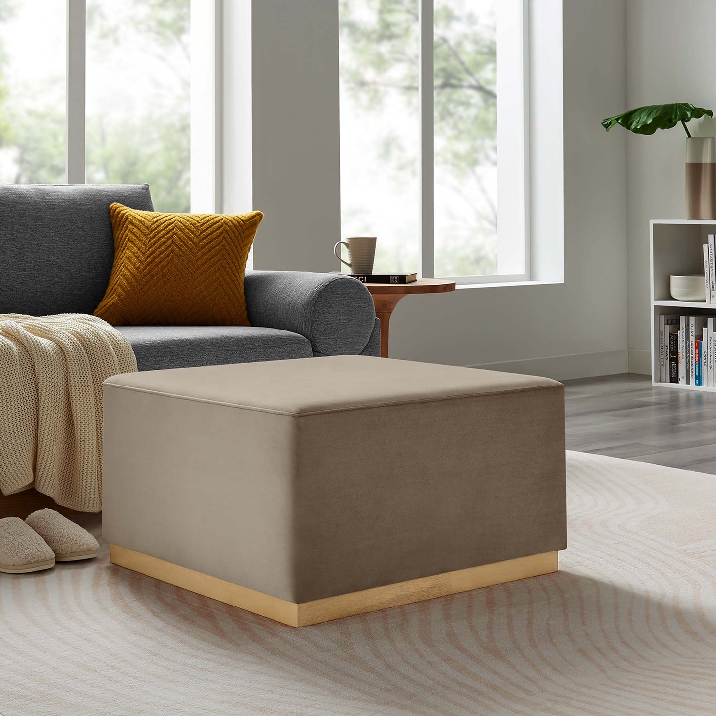 Modway - Tilden Large 28" Square Performance Velvet Upholstered Ottoman by Modway Living Room Sofas and Armchairs Brown - EEI-6643-TAU-NAT