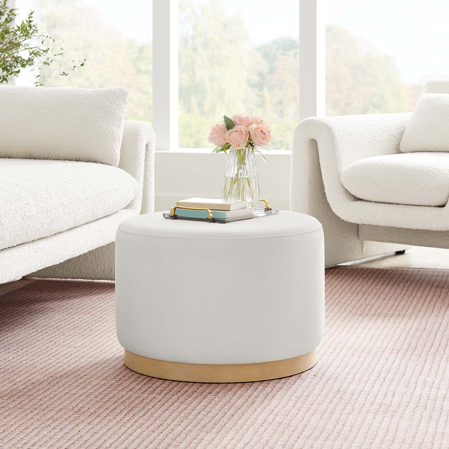 Modway - Tilden Large 23" Round Performance Velvet Upholstered Ottoman by Modway Living Room Sofas and Armchairs White - EEI-6646-ALA-NAT