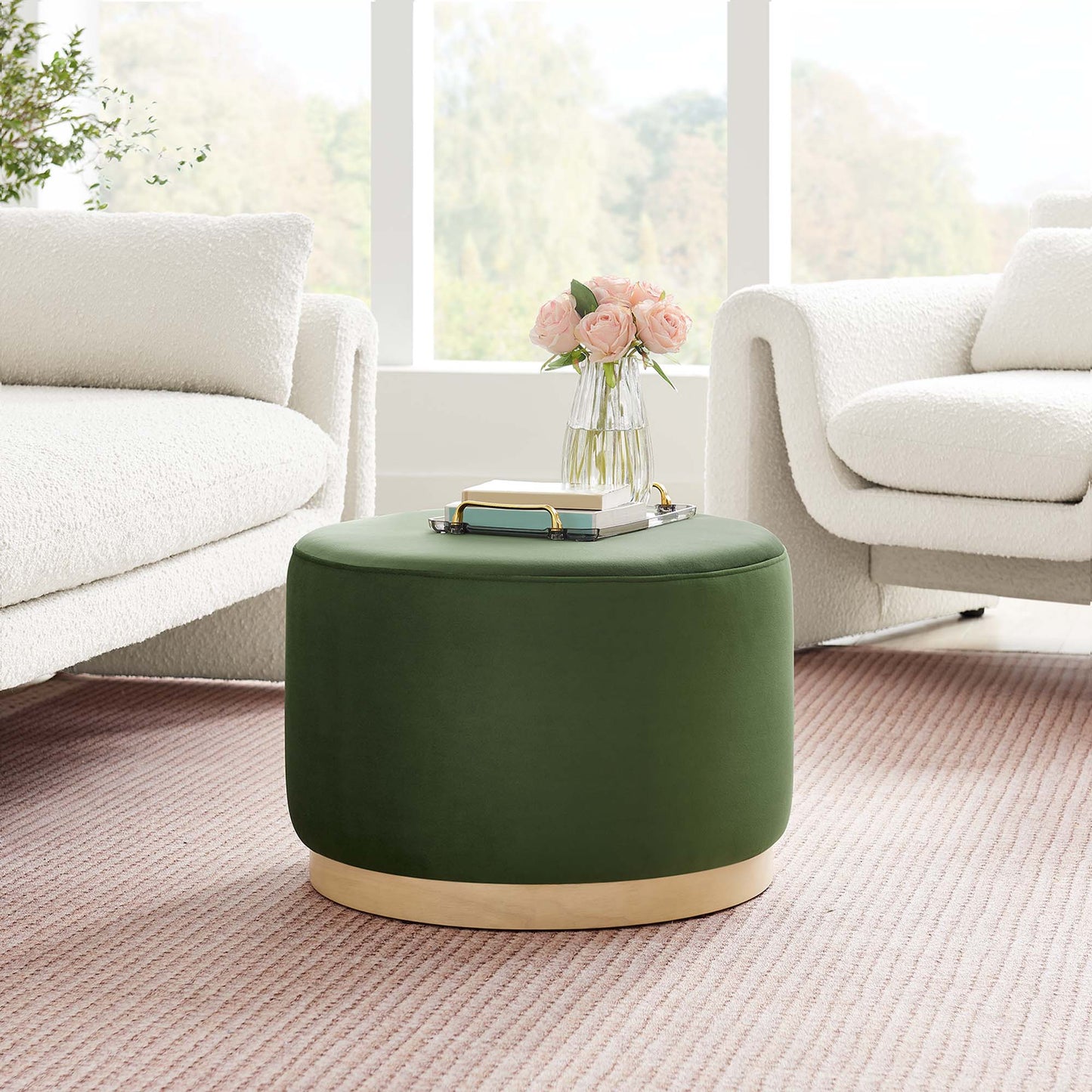 Modway - Tilden Large 23" Round Performance Velvet Upholstered Ottoman by Modway Living Room Sofas and Armchairs Green - EEI-6646-MOG-NAT