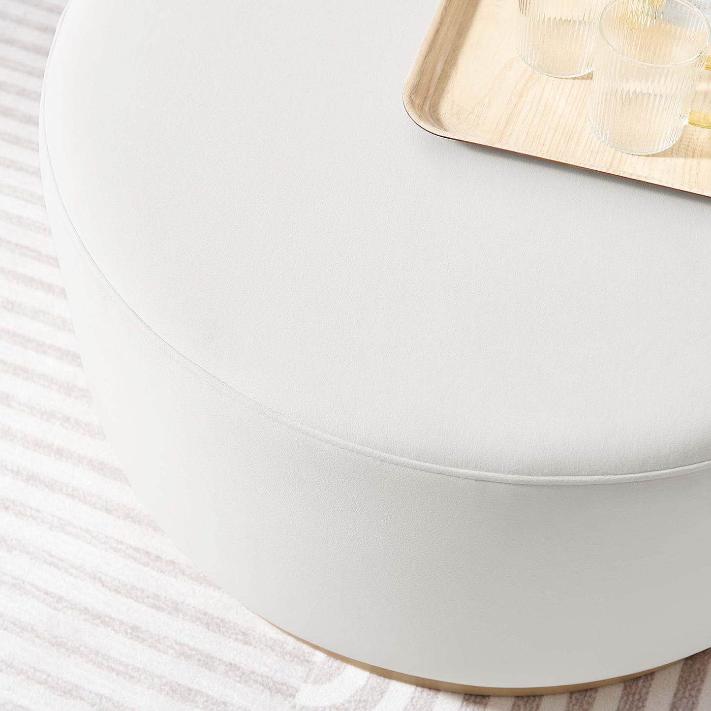 Modway - Tilden Large 29" Round Performance Velvet Upholstered Ottoman by Modway Living Room Sofas and Armchairs White - EEI-6648-ALA-NAT