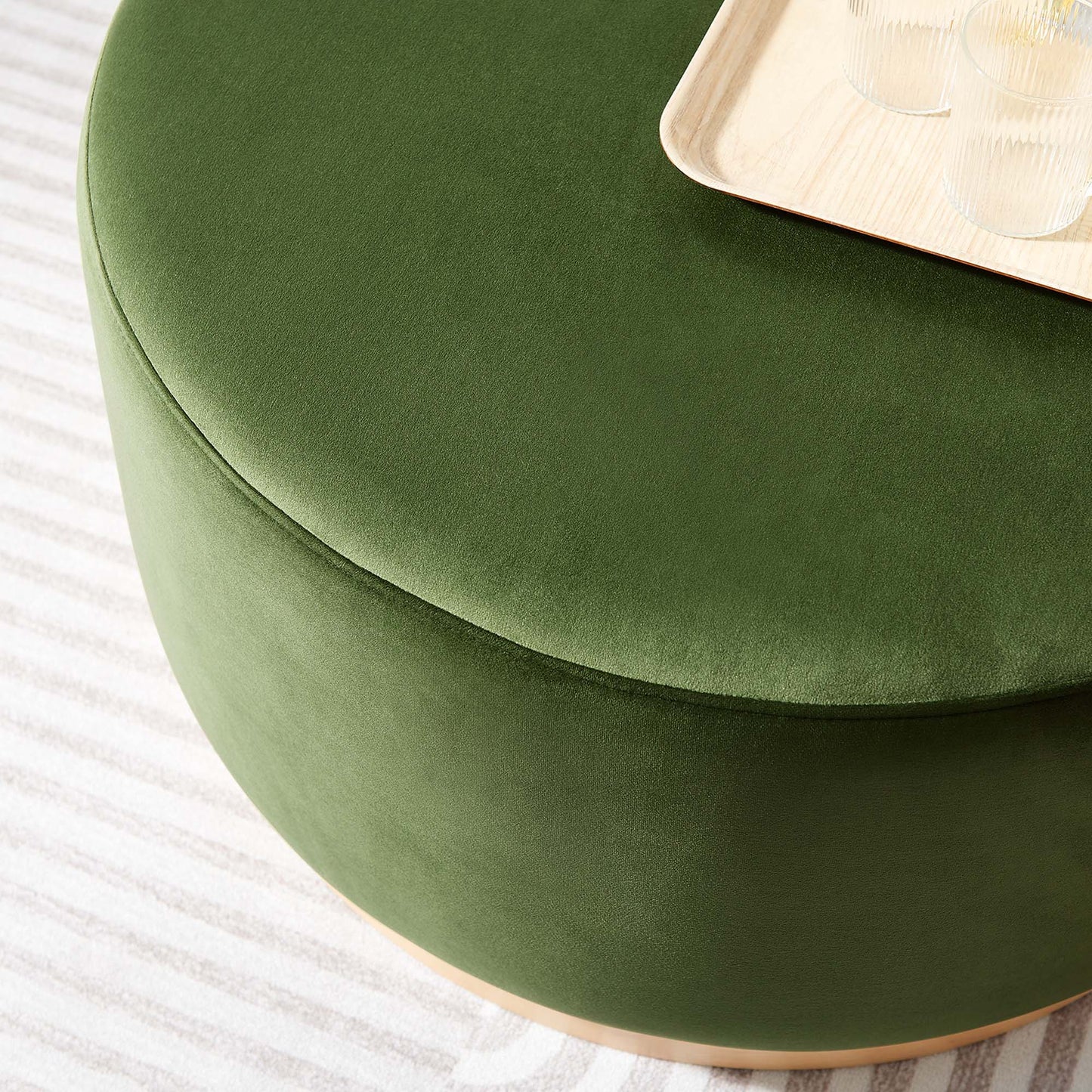 Modway - Tilden Large 29" Round Performance Velvet Upholstered Ottoman by Modway Living Room Sofas and Armchairs Green - EEI-6648-MOG-NAT