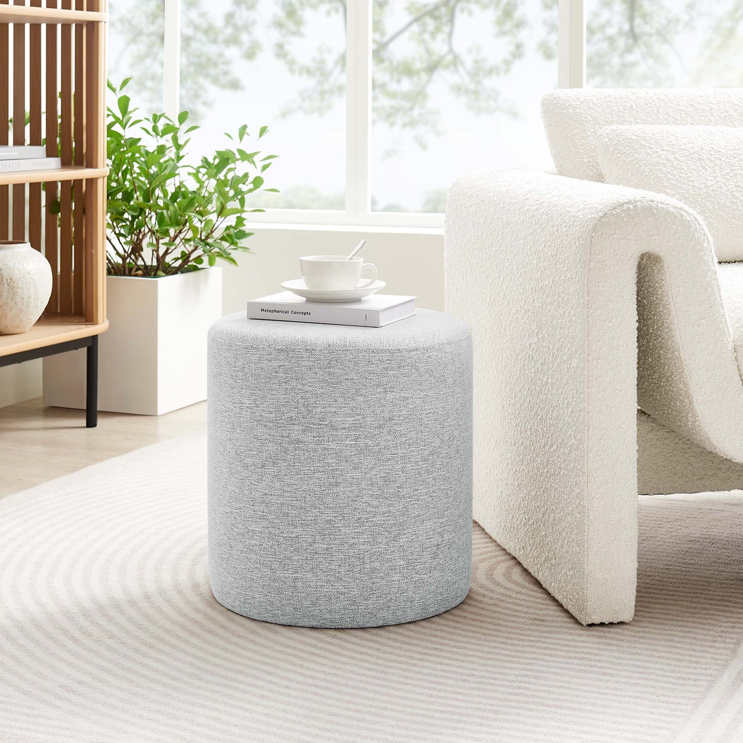 Modway - Callum 16" Round Woven Heathered Fabric Upholstered Ottoman by Modway Living Room Sofas and Armchairs Gray - EEI-6651-HLG