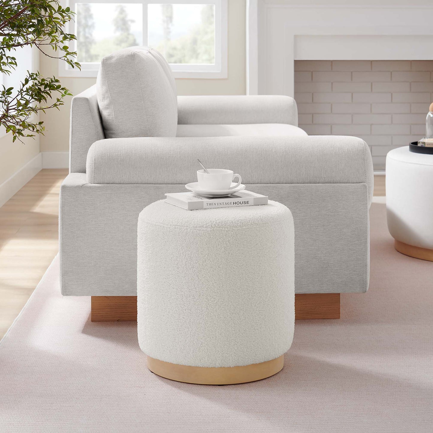 Modway - Tilden 16" Round Sherpa Upholstered Ottoman by Modway Living Room Sofas and Armchairs White - EEI-6653-IVO-NAT