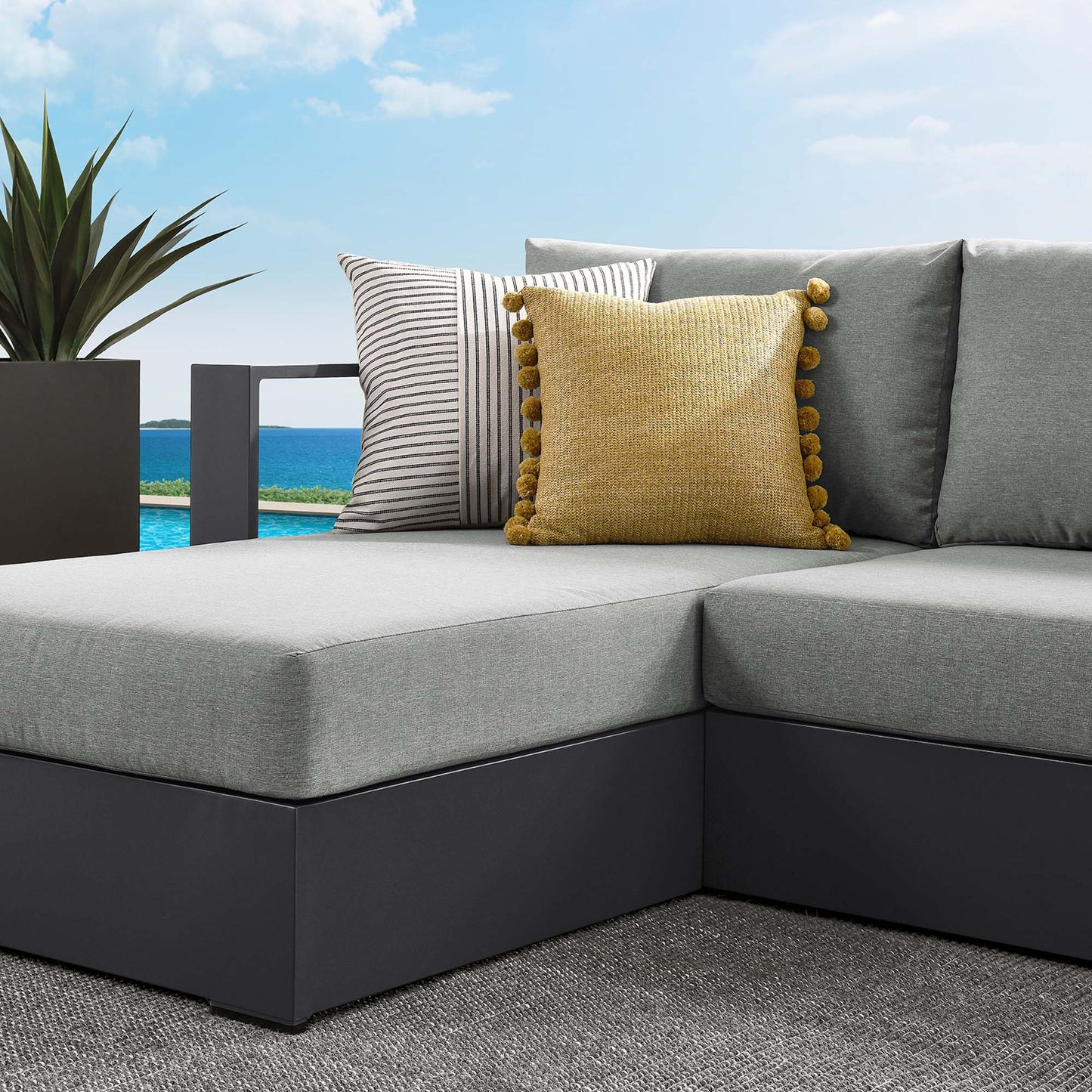 Modway - Tahoe 2-Piece Outdoor Patio Powder-Coated Aluminum Left-Facing Chaise Sectional Sofa Set by Modway Outdoor Furniture Sofa Sectionals Gray - EEI-6670-GRY-GRY