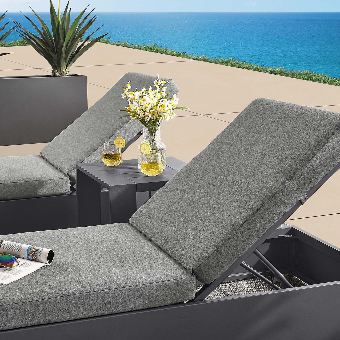 Modway - Tahoe 3-Piece Outdoor Patio Powder-Coated Aluminum Chaise Lounge Set by Modway Outdoor Furniture Sofa Sectionals Brown - EEI-6673-GRY-CHA