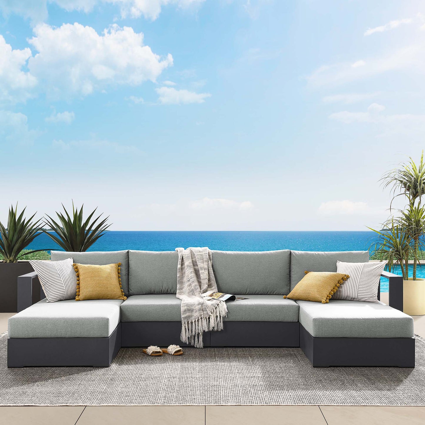 Modway - Tahoe 4-Piece Outdoor Patio Powder-Coated Aluminum Sectional Sofa Set by Modway Outdoor Furniture Sofa Sectionals Gray - EEI-6676-GRY-GRY