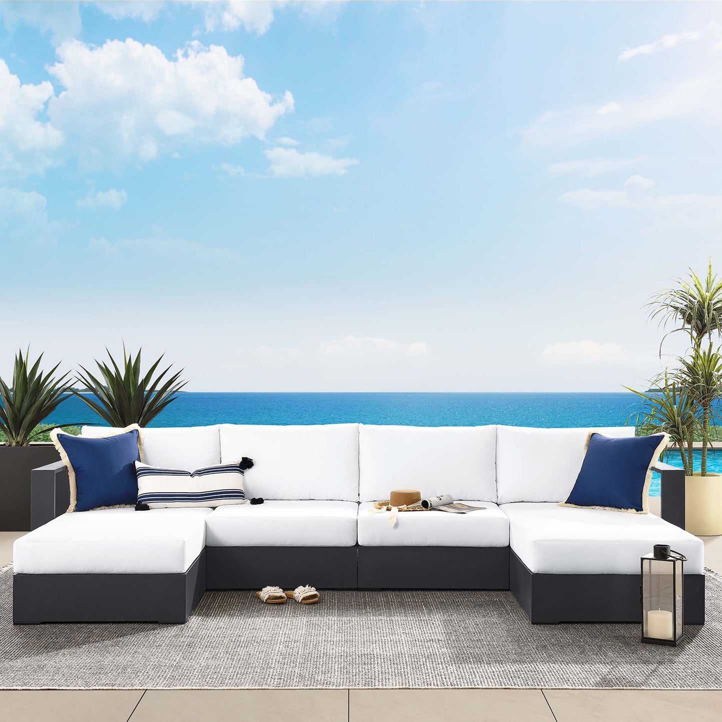 Modway - Tahoe 4-Piece Outdoor Patio Powder-Coated Aluminum Sectional Sofa Set by Modway Outdoor Furniture Sofa Sectionals White - EEI-6676-GRY-WHI