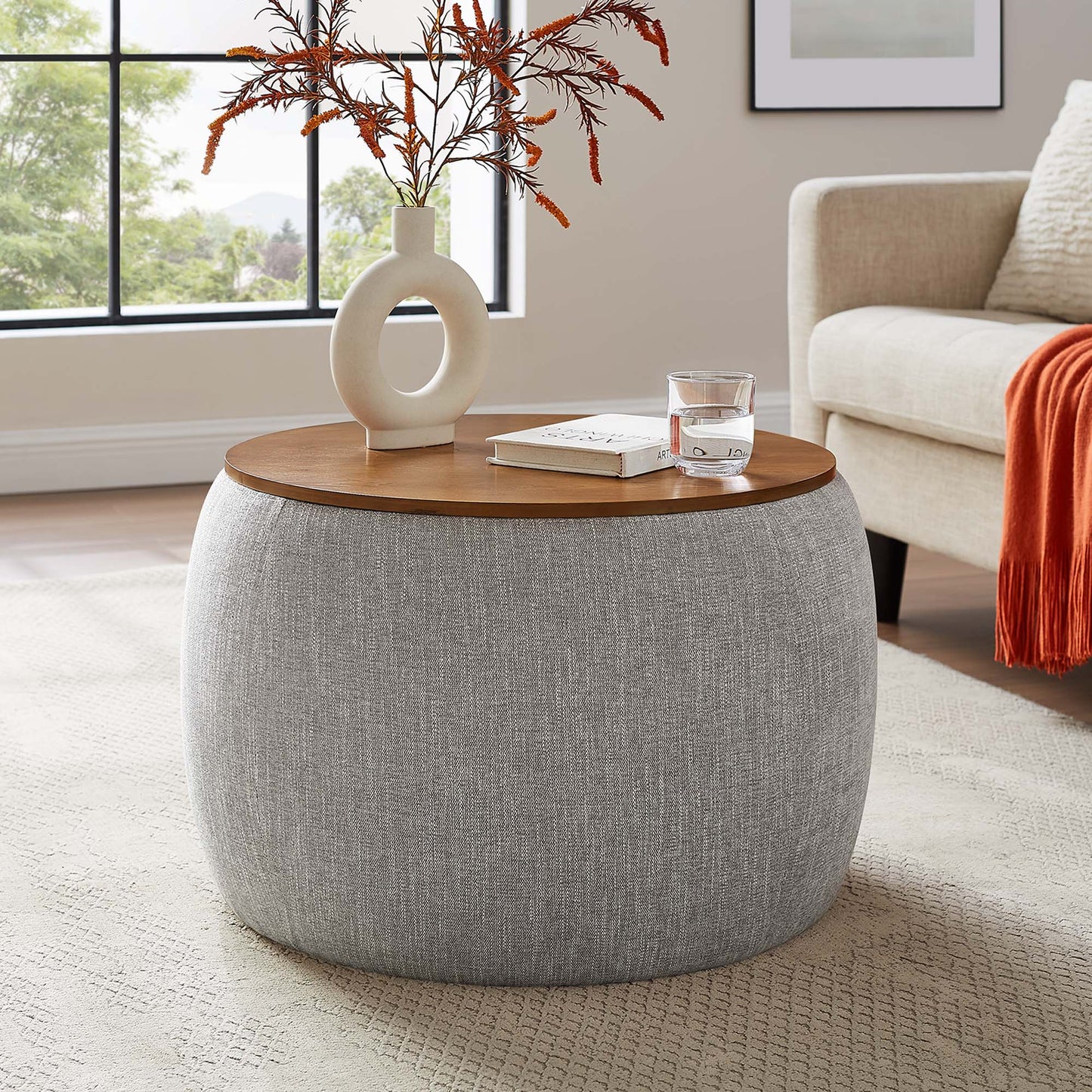 Modway - Perla Woven Heathered Fabric Upholstered Storage Ottoman by Modway Living Room Sofas and Armchairs Brown - EEI-6688-HEW