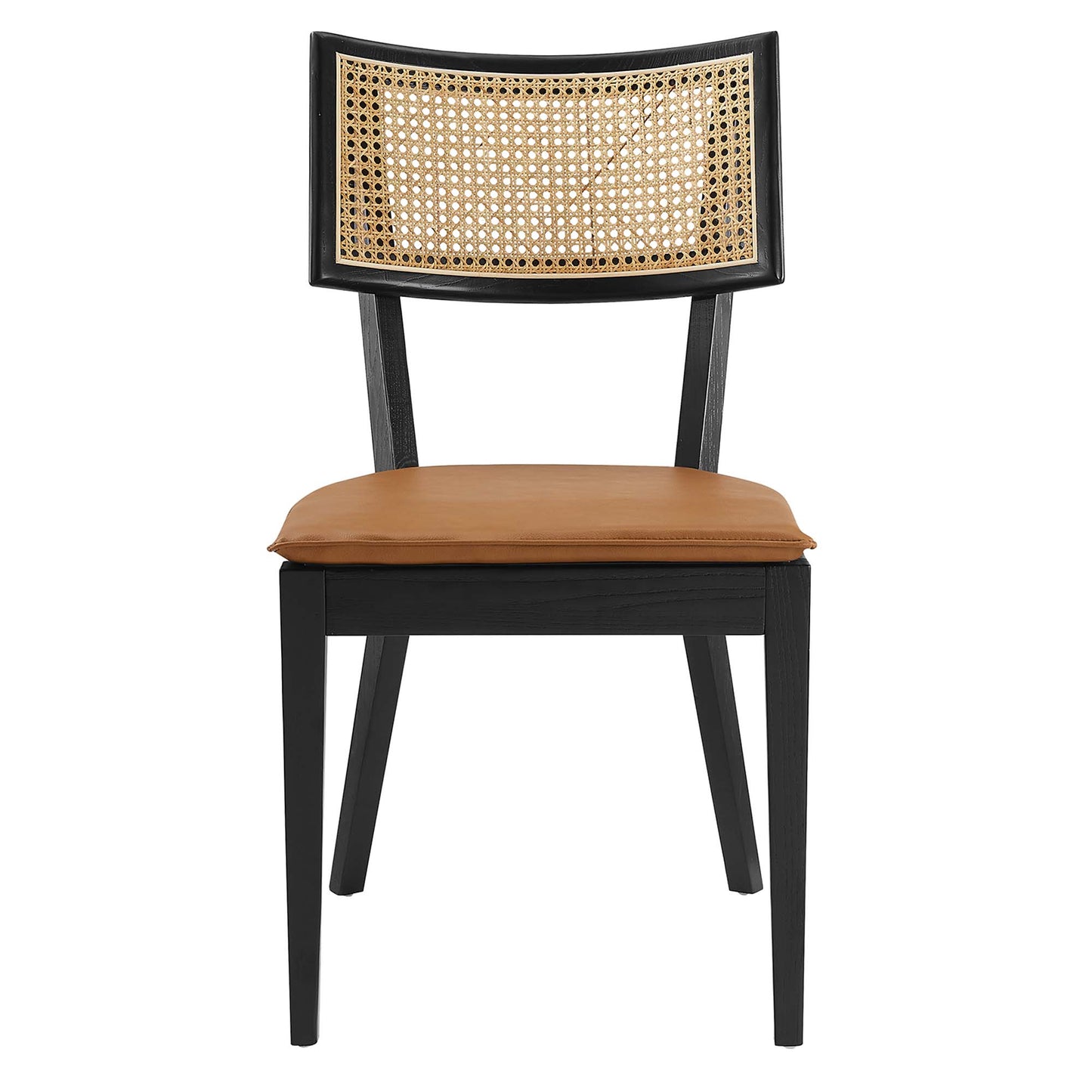 Modway - Caledonia Vegan Leather Upholstered Wood Dining Chairs Set of 2 by Modway Bar and Dining Dining Chairs Brown - EEI-6732-BLK-TAN