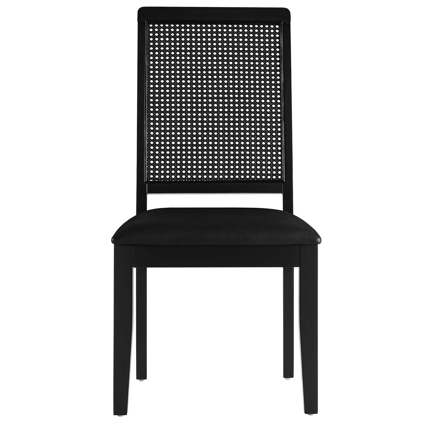 Modway - Arlo Vegan Leather Upholstered Faux Rattan and Wood Dining Side Chairs Set of 2 by Modway Bar and Dining Dining Chairs Black - EEI-6802-BLK-BLK-BLK