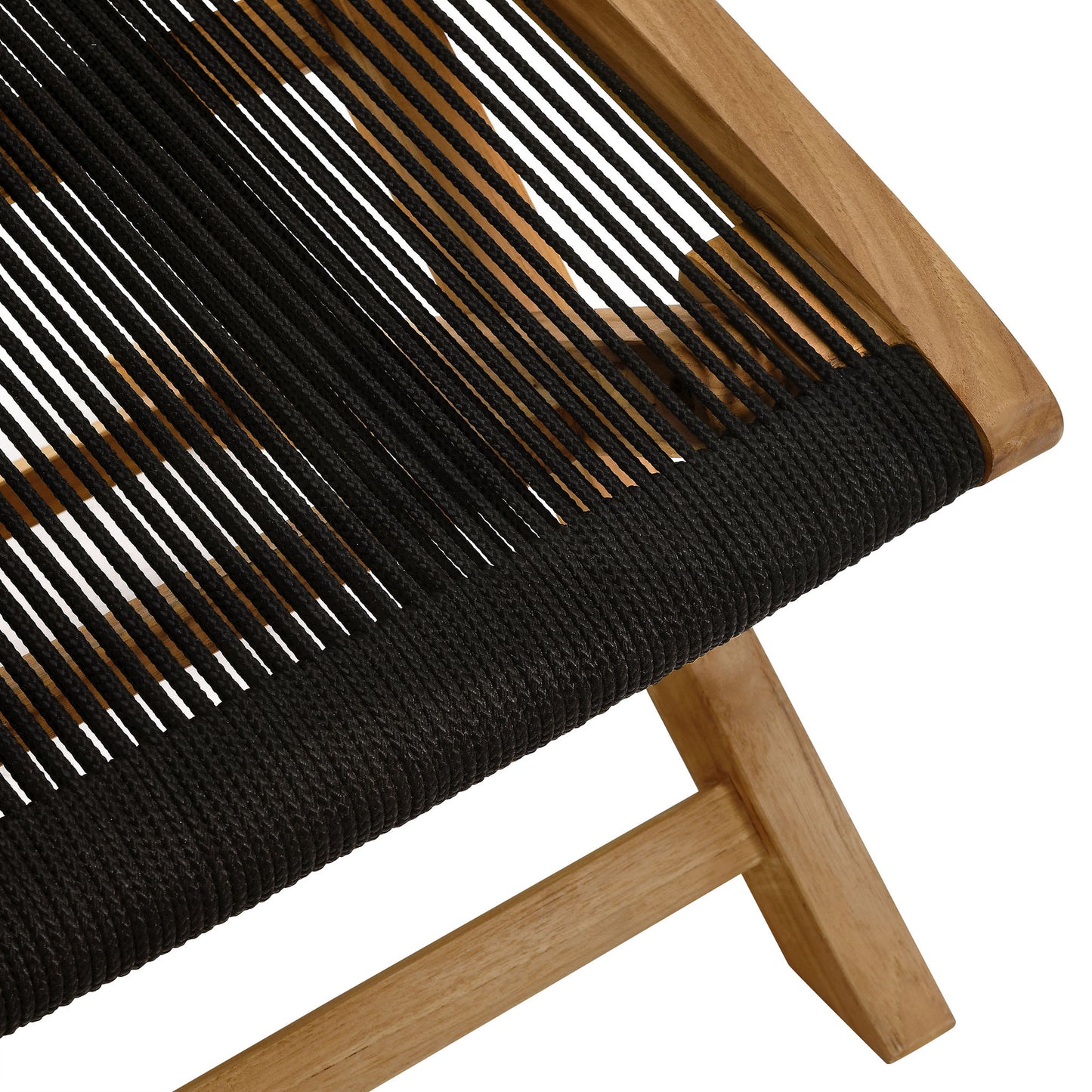 Modway - Vienna Outdoor Patio Teak and Rope Folding Ottoman by Modway Outdoor Furniture Sofa Sectionals Black - EEI-6809-NAT-BLK