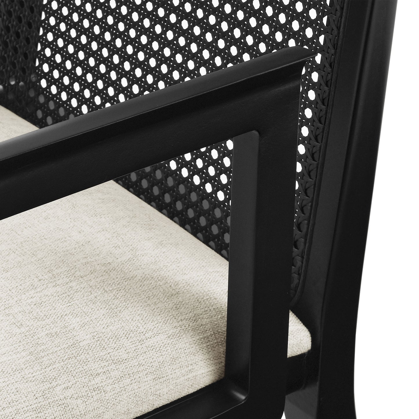 Modway Outlet Monarch Wood and Rattan Dining Armchair by Modway Bar and Dining Furniture Black Black Heathered Weave Ivory - EEI-6844-BLK-BLK-HEI