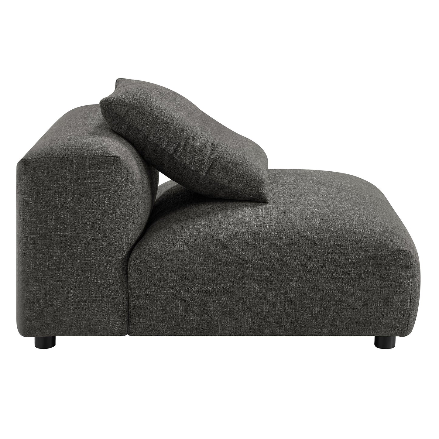 Dark gray fabric modular sectional sofa with a low-profile rectangular back and cushions for modern lounge seating.