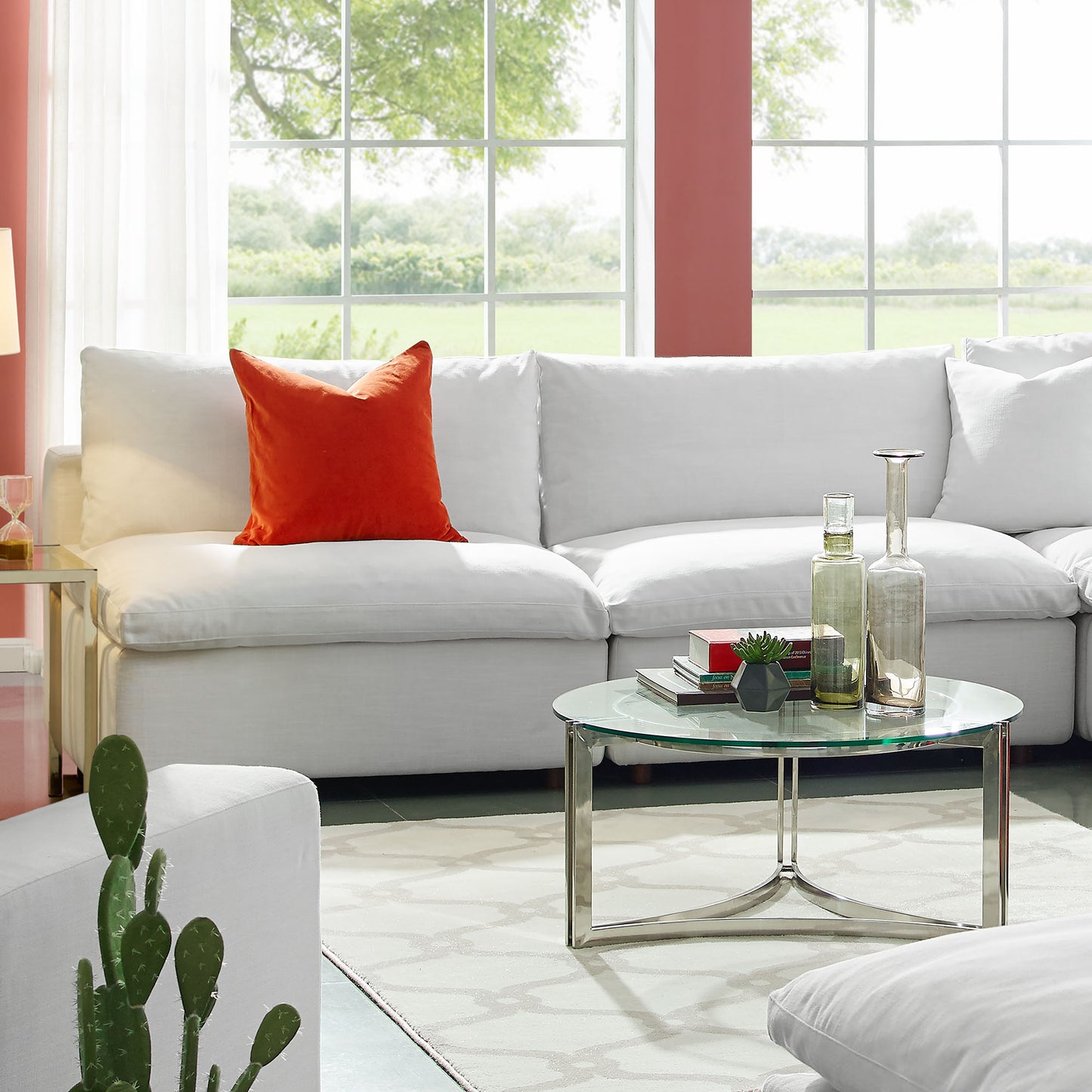 Modway Outlet Commix Down Filled Overstuffed 2-Piece Armless Sectional Loveseat by Modway Living Room Furniture White - EEI-7042-WHI