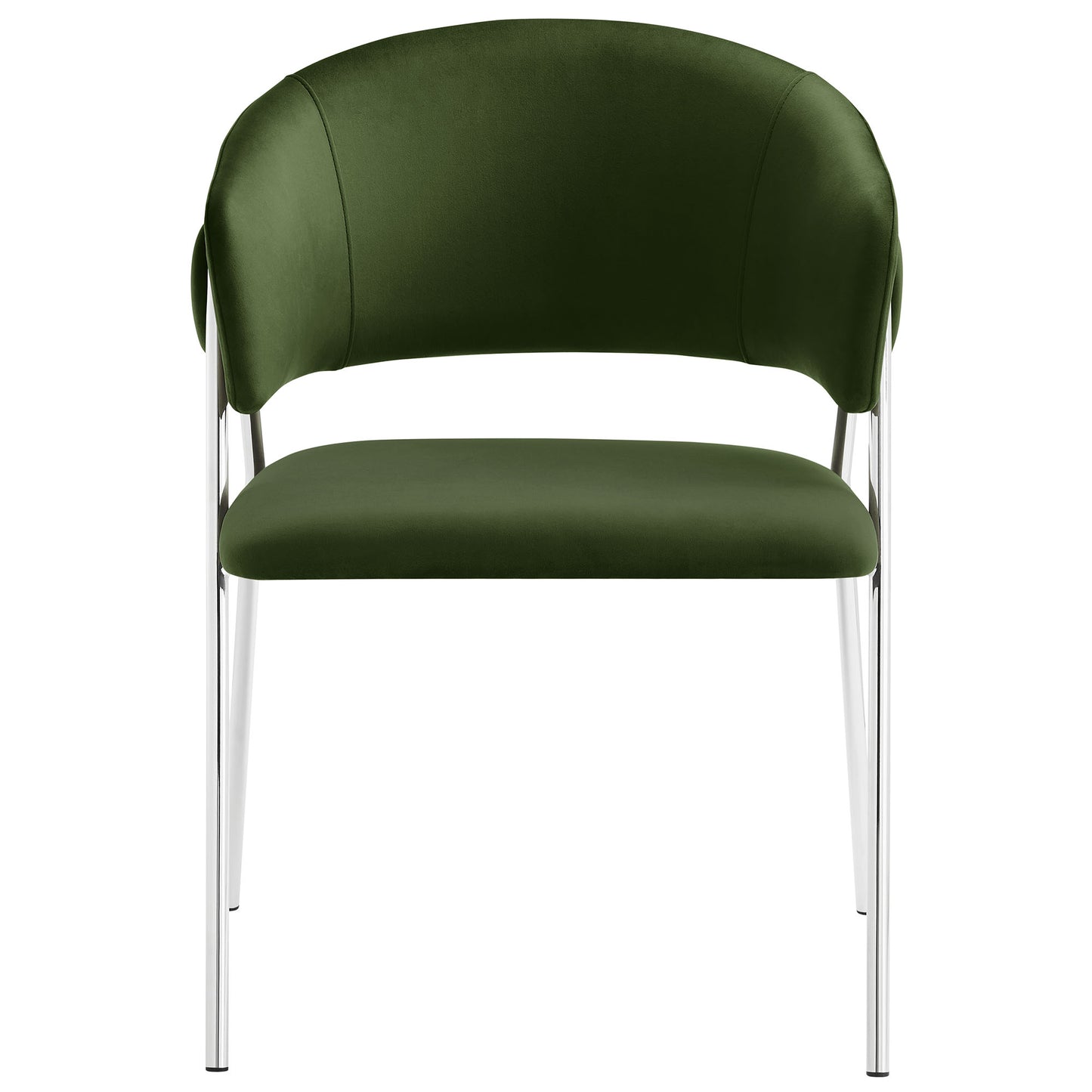 Set of 2 silver velvet dining chairs with upholstered seats & backs; metal legs.