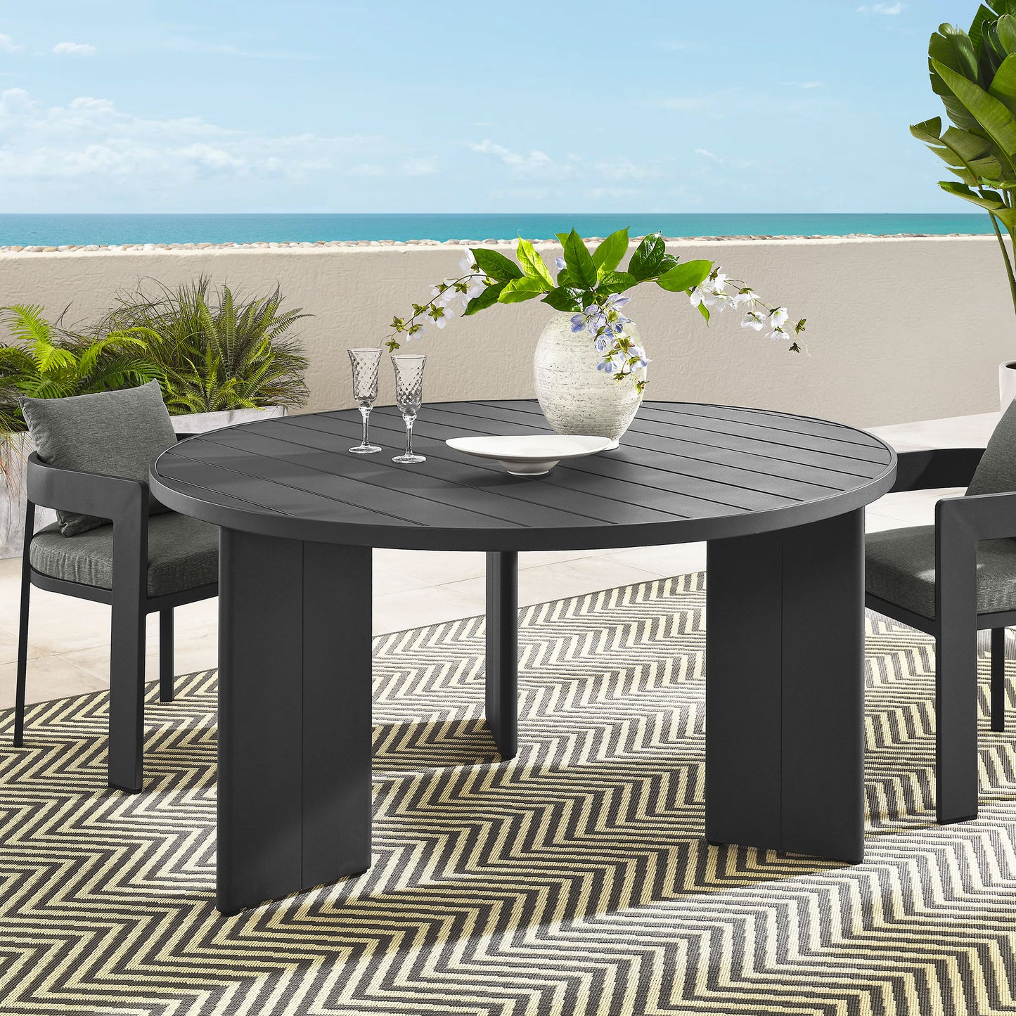 Modway - Tahoe Round Outdoor Patio Aluminum Dining Table by Modway Outdoor Furniture Bar and Dining Gray - EEI-7055-GRY