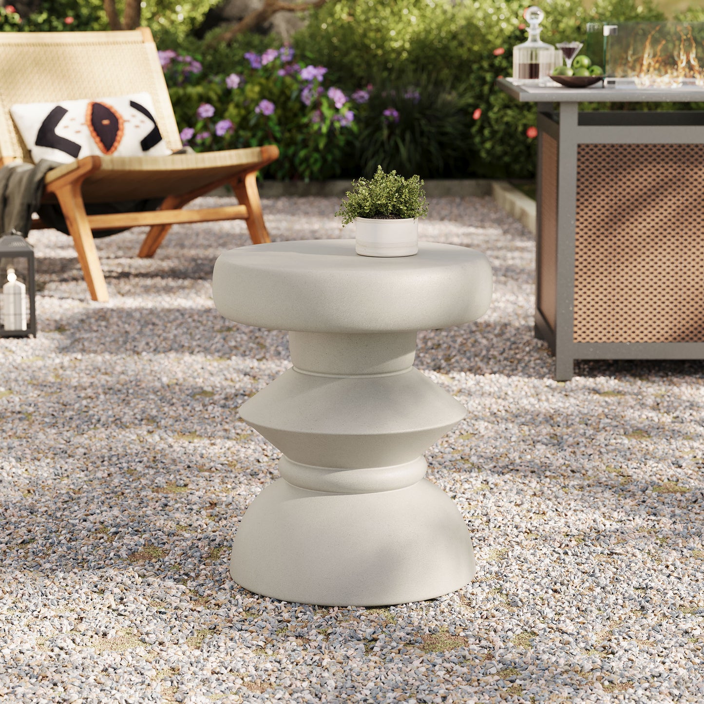 Modway - Terza Indoor - Outdoor Patio Concrete Side Table by Modway Living Room Tables Gray - EEI-7090-LGR