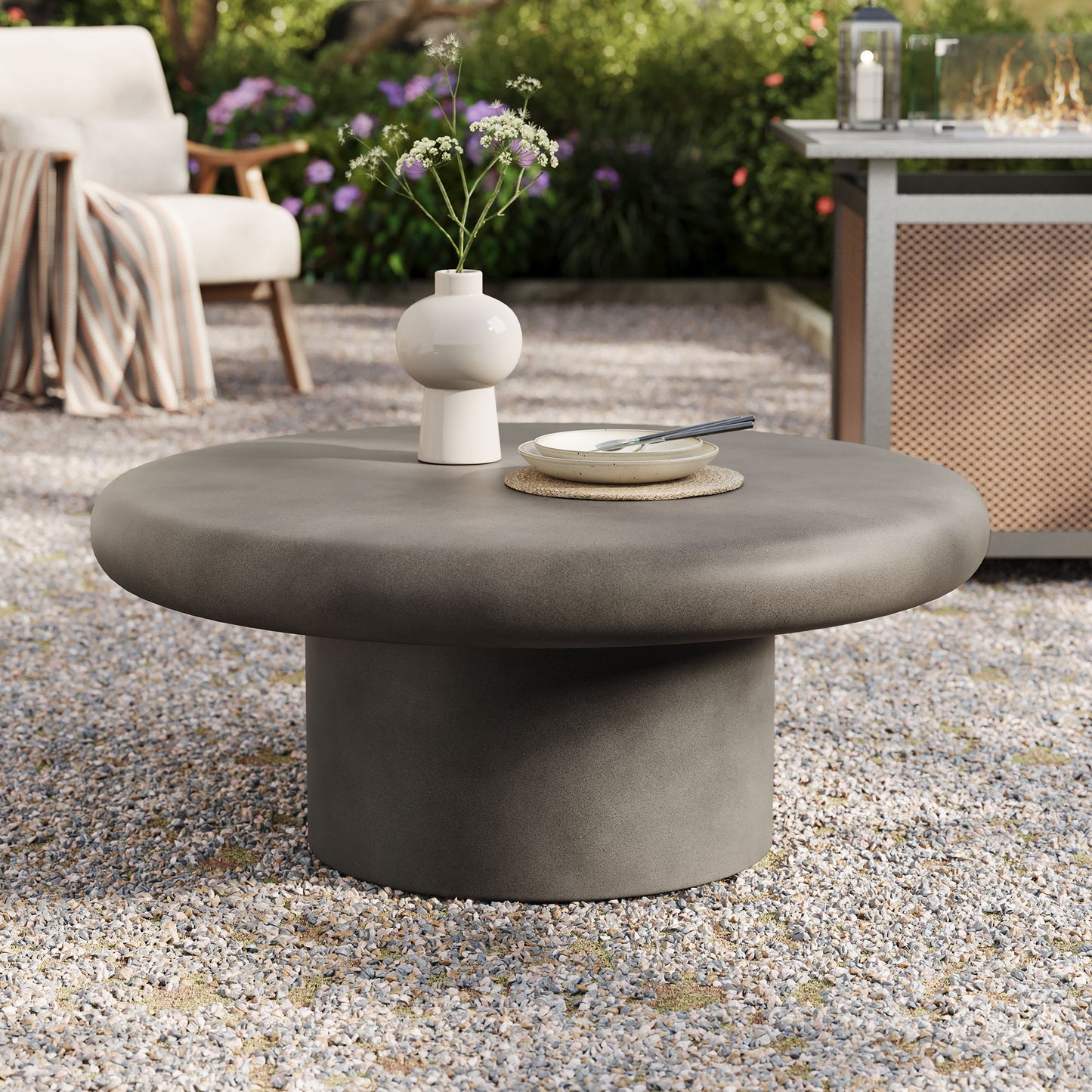 Modway - Argos Indoor - Outdoor Patio Concrete Round Coffee Table by Modway Outdoor Furniture Bar and Dining Gray - EEI-7092-GRY