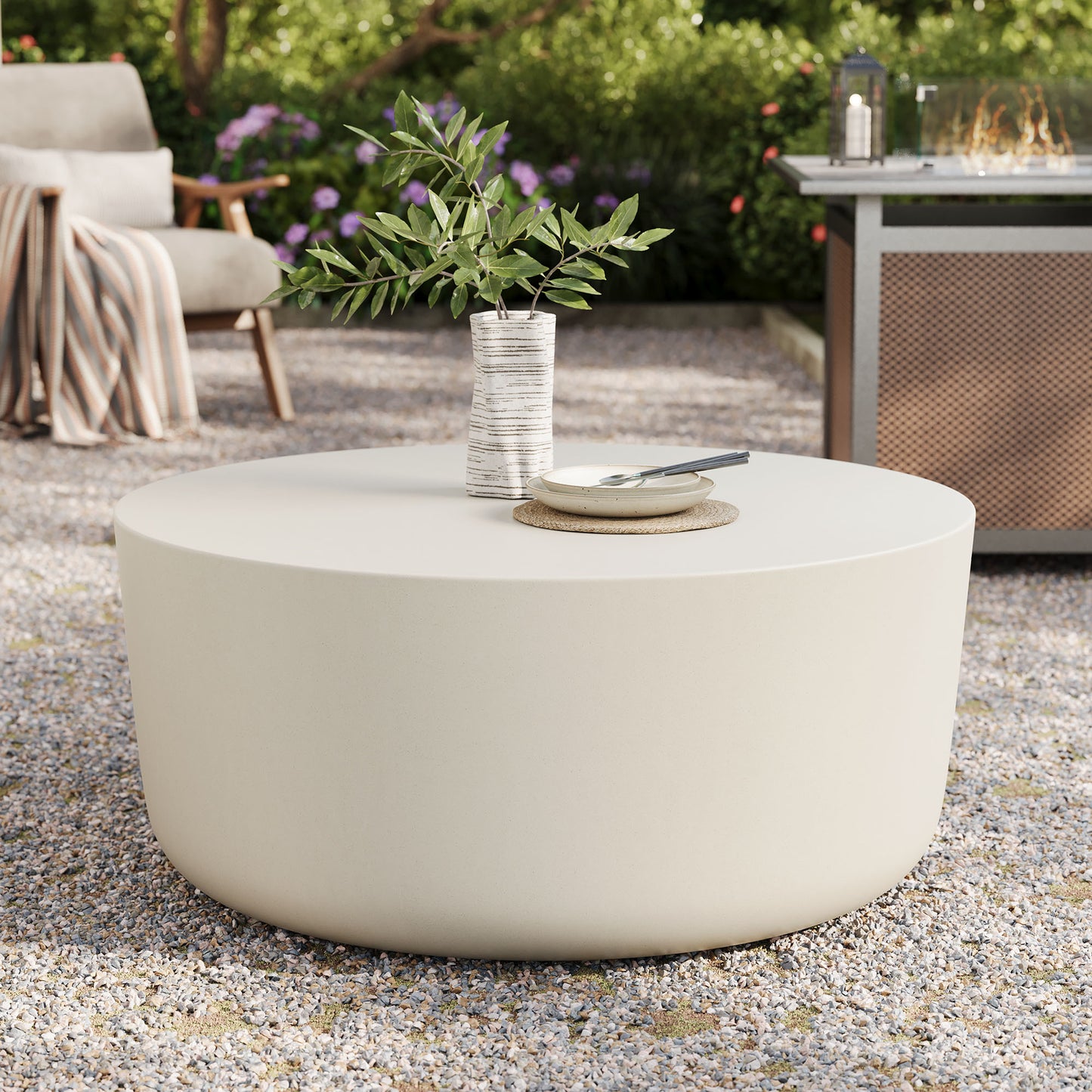 Modway - Brion Round Indoor - Outdoor Patio Concrete Coffee Table by Modway Outdoor Furniture Bar and Dining White - EEI-7099-WHI