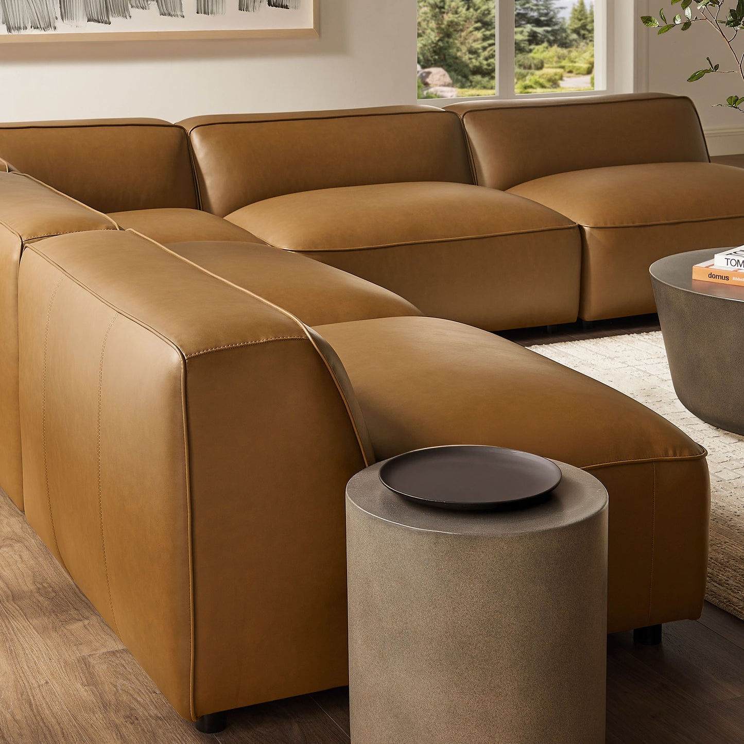 Modway - Auren 5-Piece Upholstered Armless L-Shaped Vegan Leather Modular Sofa by Modway Living Room Sofas and Armchairs Brown - EEI-7133-CAM