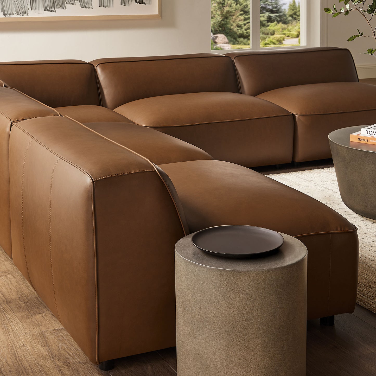 Modway - Auren 5-Piece Upholstered Armless L-Shaped Vegan Leather Modular Sofa by Modway Living Room Sofas and Armchairs Brown - EEI-7133-COF