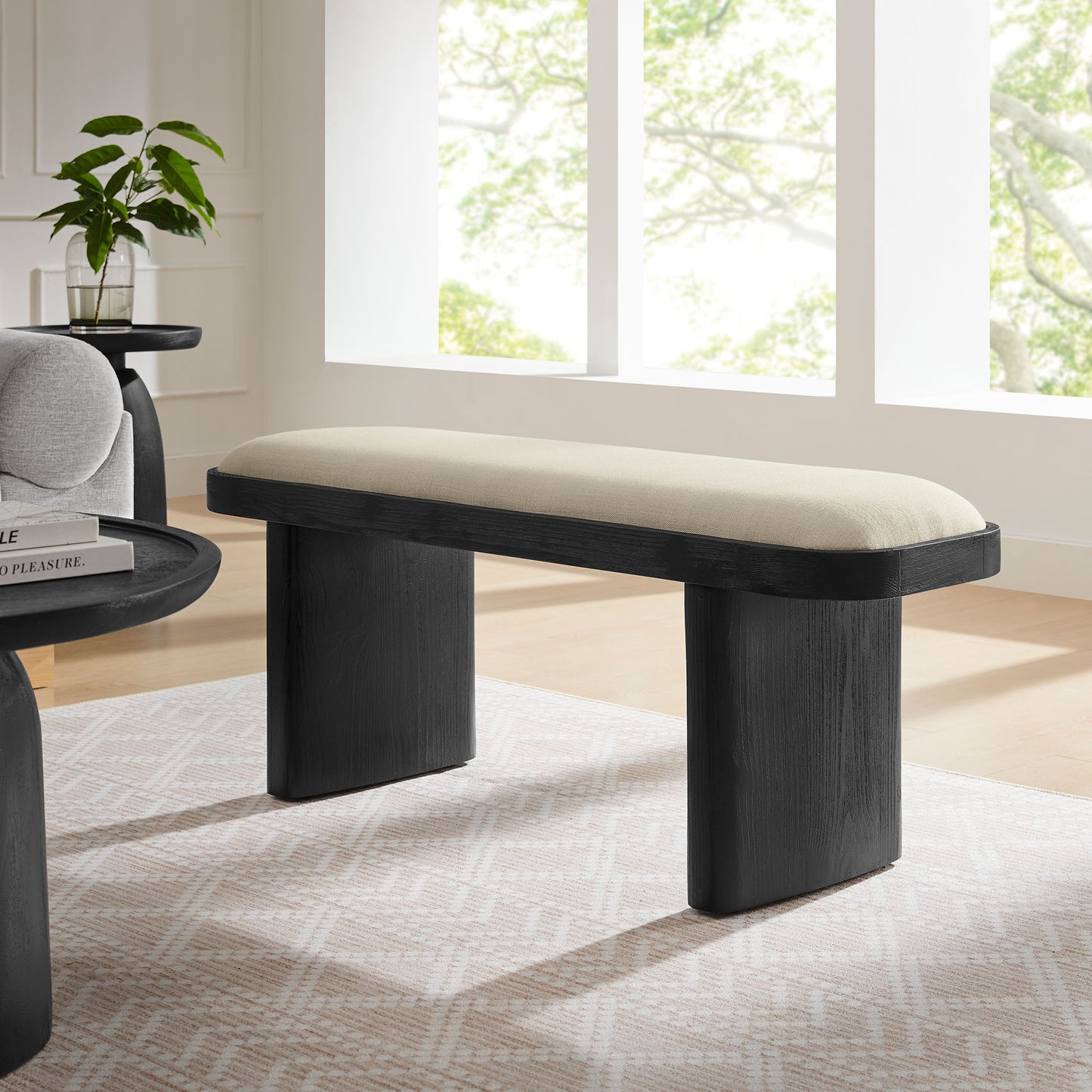 Modway - Iver 43" Upholstered Wood Accent Bench by Modway Living Room Benches and Stools Gray - EEI-7143-BLK-FLX