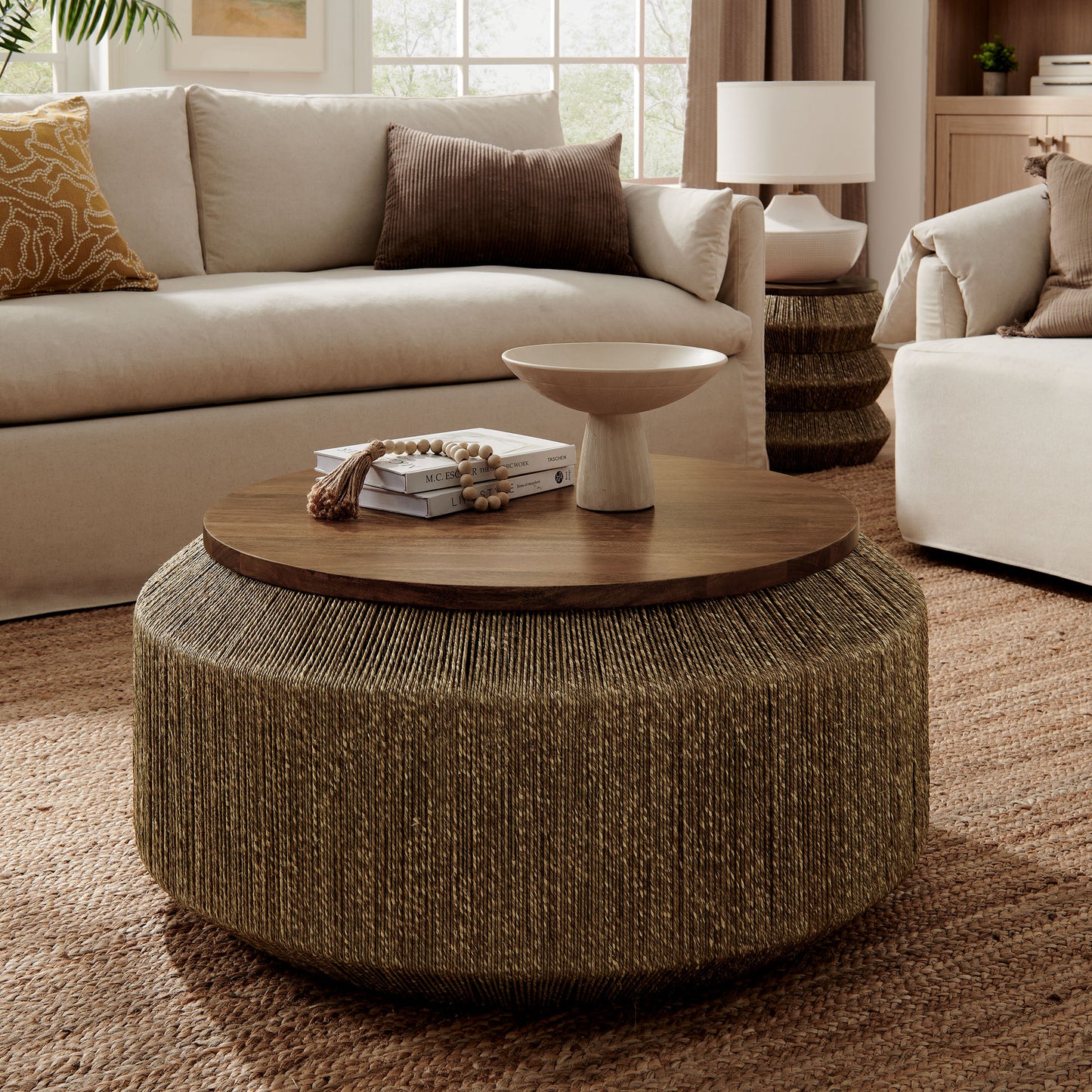 Modway - Maris Seagrass and Wood Coffee Table by Modway Living Room Tables Brown - EEI-7187-WAL-NAT