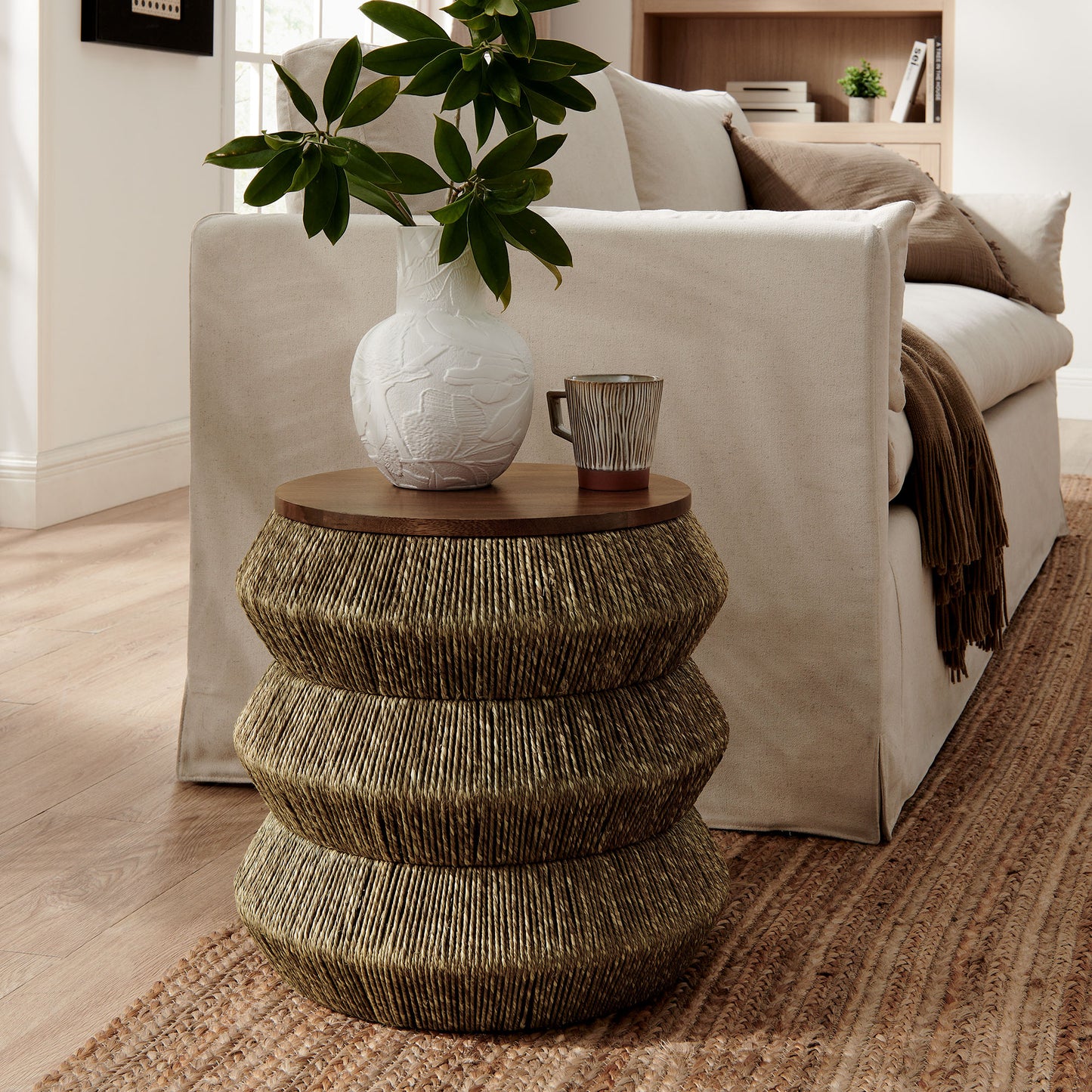 Modway - Maris Seagrass and Wood End Table by Modway Living Room Tables Brown - EEI-7188-WAL-NAT