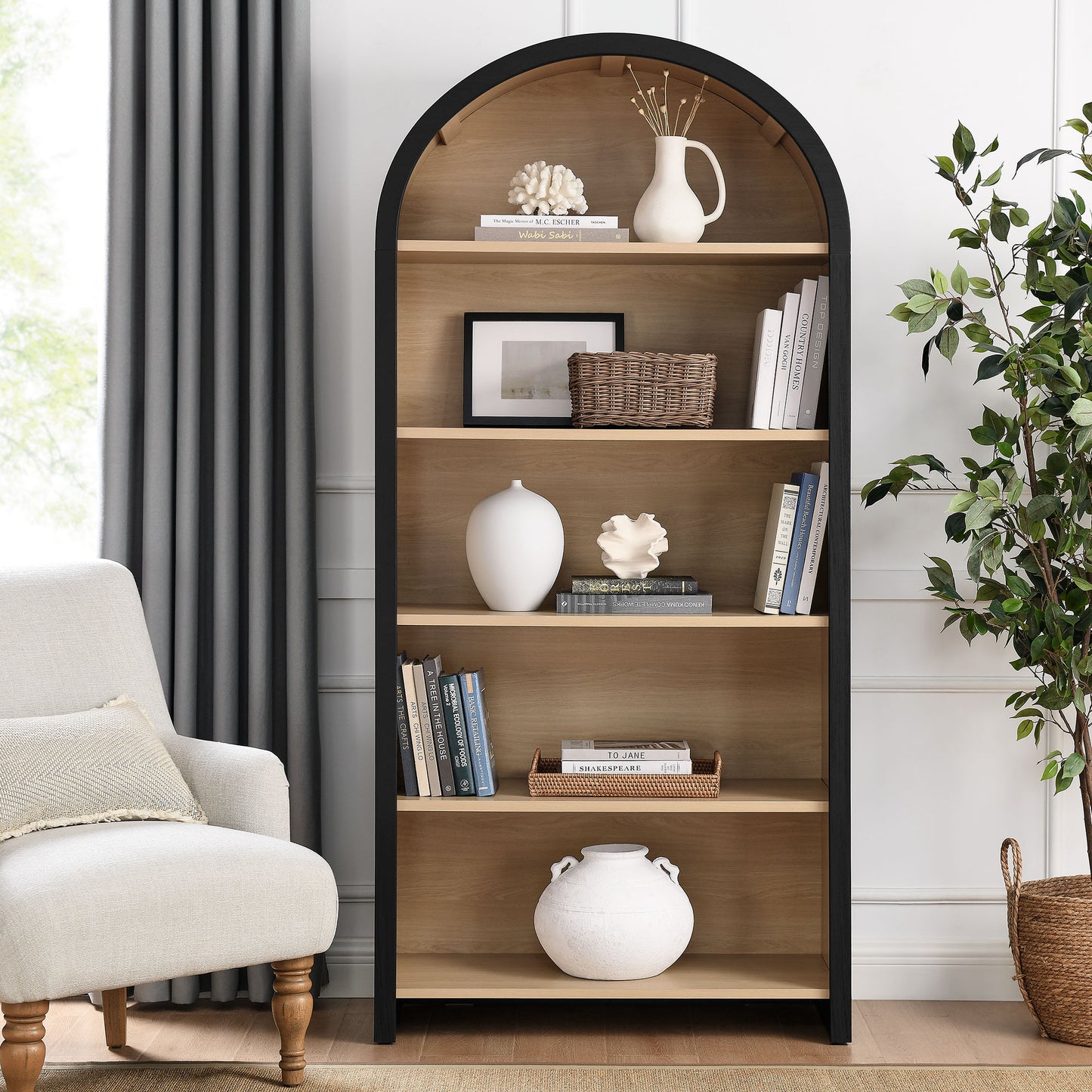 Modway - Evie Arched Wide Bookcase Display Cabinet by Modway Living Room Decor Black - EEI-7202-BLK-OAK