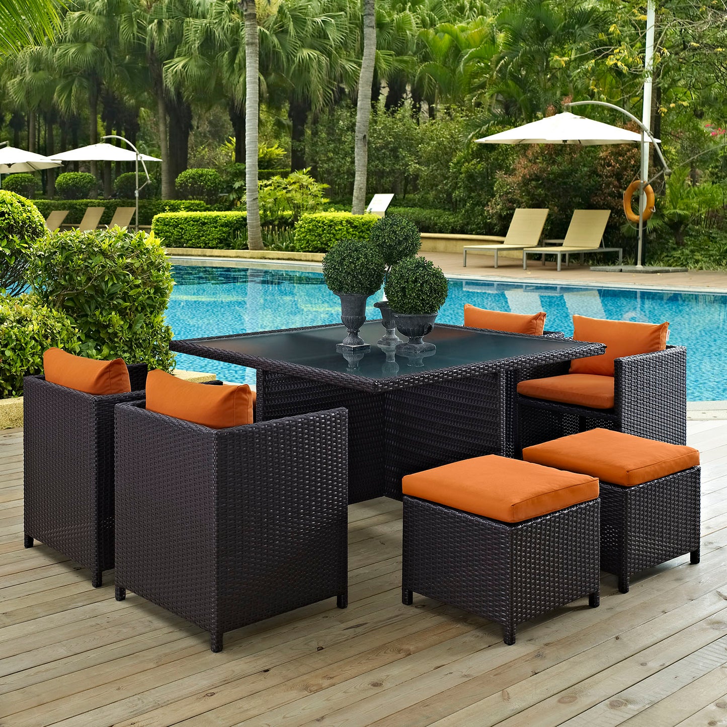 Modway Outlet Inverse 9 Piece Outdoor Patio Dining Set by Modway Outdoor Furniture Furniture Espresso Orange - EEI-726-EXP-ORA