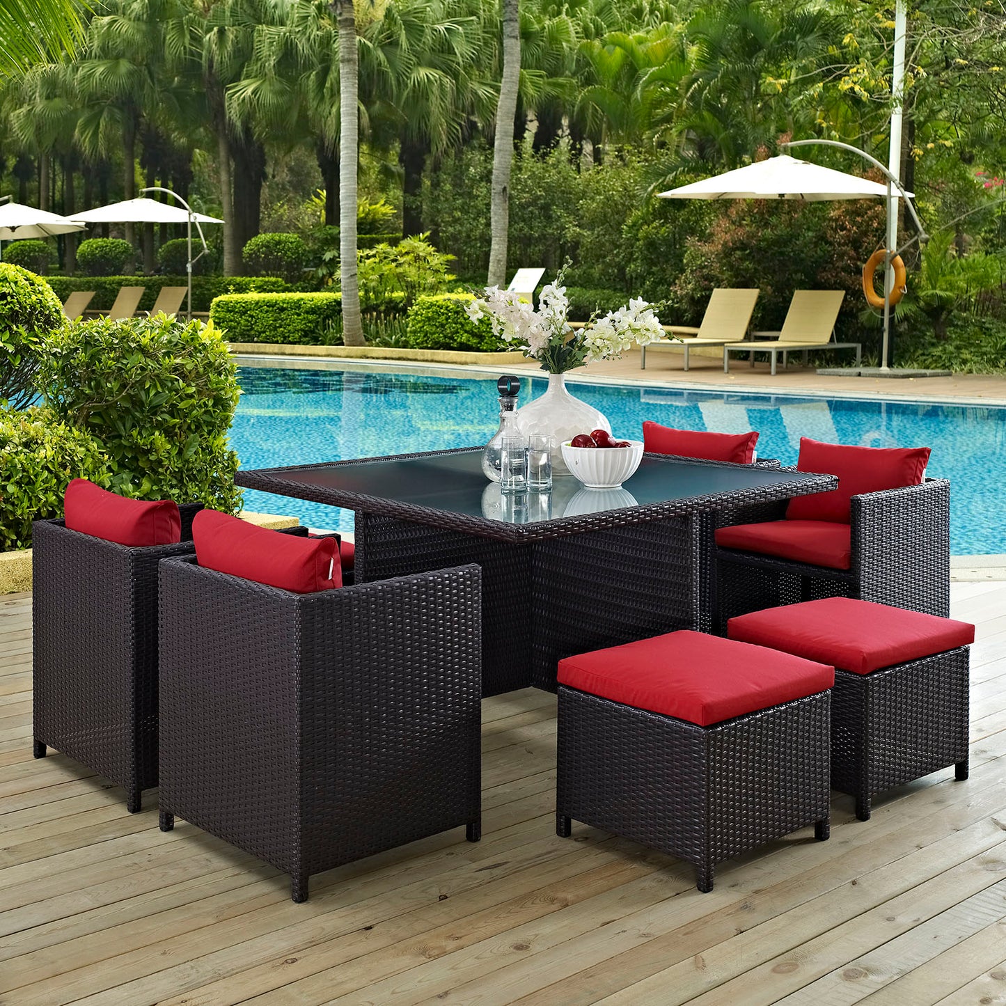 Modway Outlet Inverse 9 Piece Outdoor Patio Dining Set by Modway Outdoor Furniture Furniture Espresso Red - EEI-726-EXP-RED