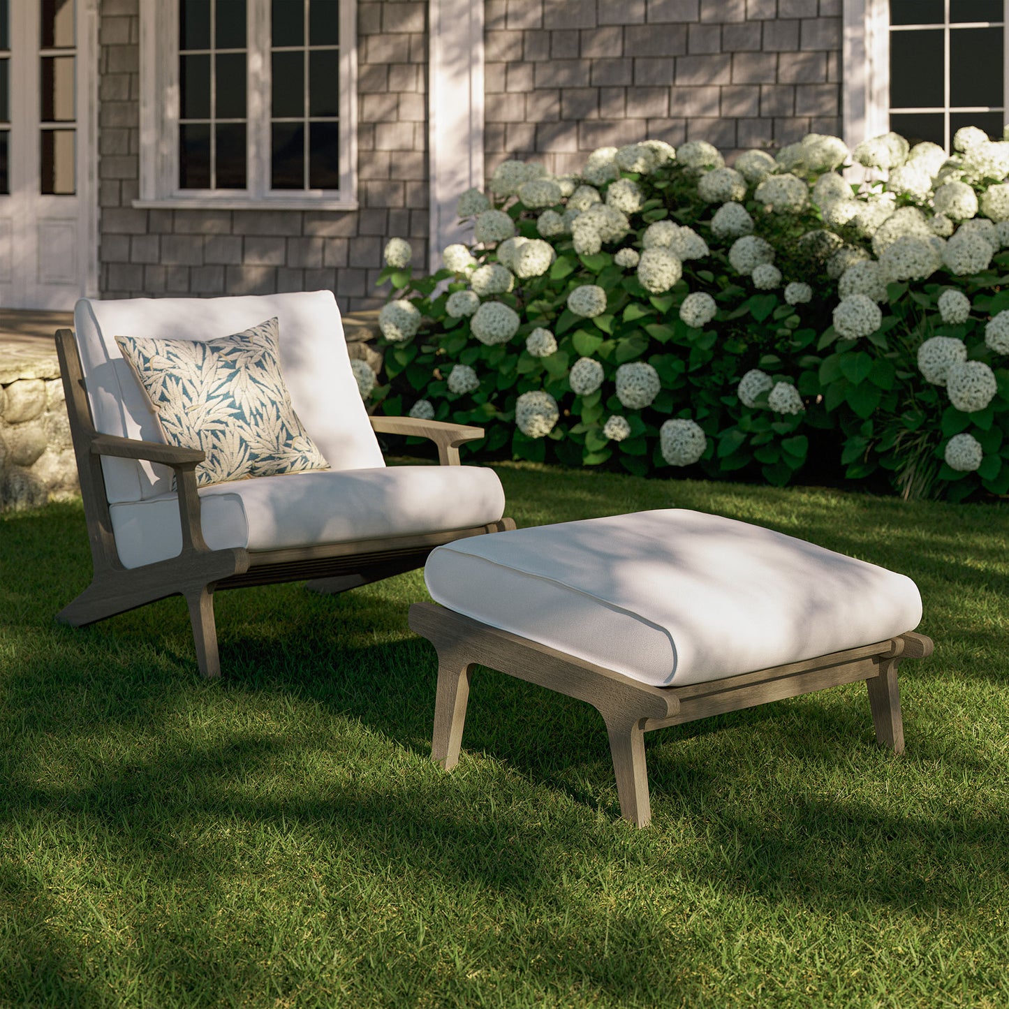 Modway - Saratoga Outdoor Patio Teak Wood Chair and Ottoman Set by Modway Outdoor Furniture Sofa Sectionals White - EEI-7268-WGR-WHI