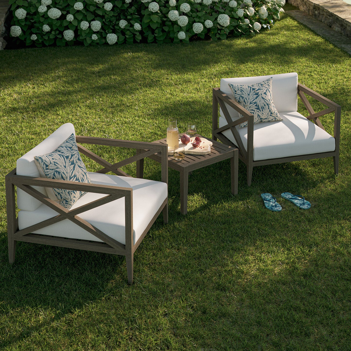 Modway - Northlake 3-Piece Outdoor Patio Teak Wood Furniture Set with Armchair and Side Table by Modway Outdoor Furniture Sofa Sectionals Brown - EEI-7275-WGR-WHI