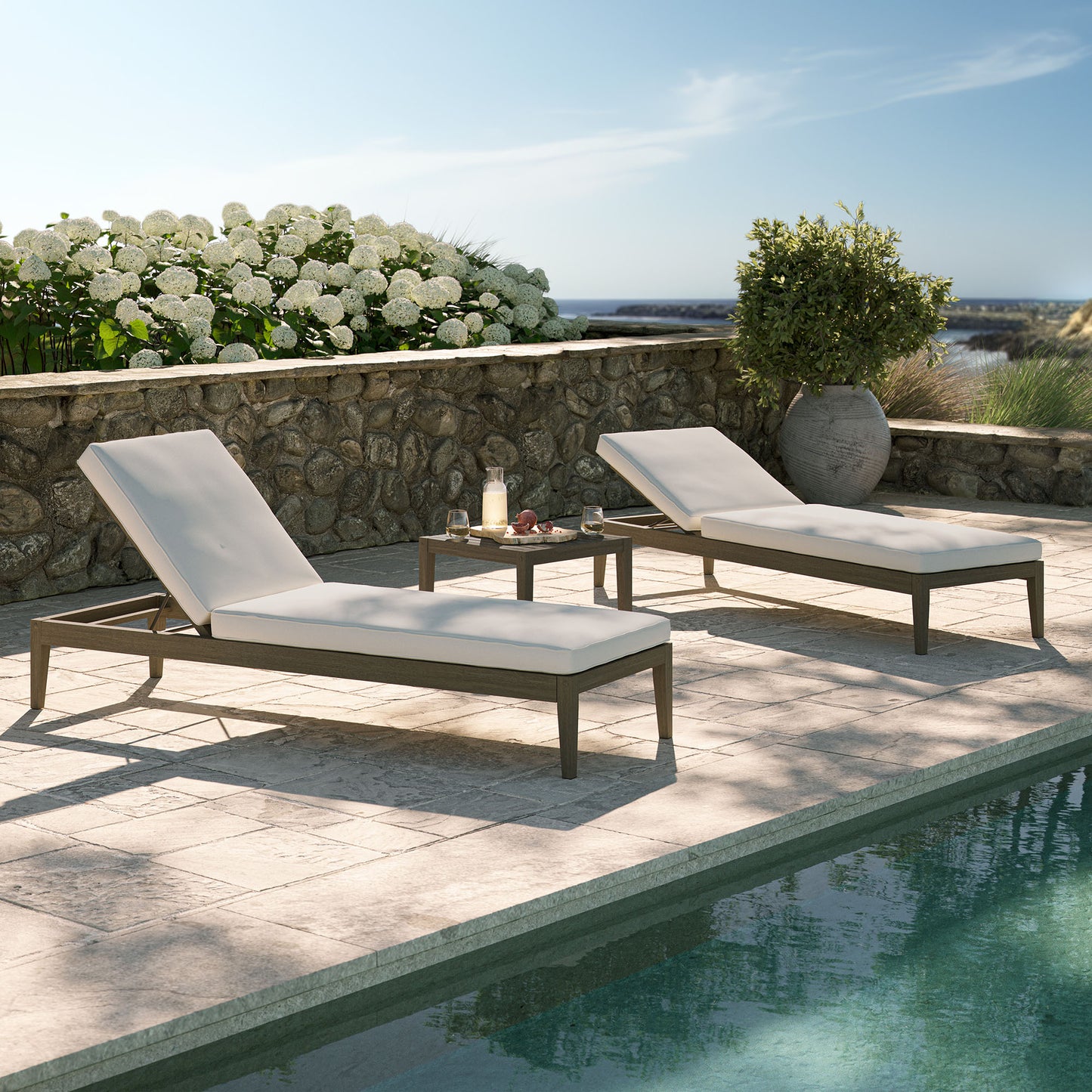 Modway - Northlake 3-Piece Outdoor Patio Teak Wood Furniture Set with Chaise Lounges and Side Table by Modway Outdoor Furniture Sofa Sectionals Brown - EEI-7276-WGR-WHI