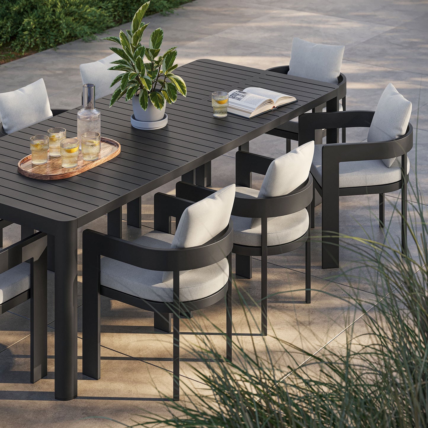 Modway - Tahoe 9-Piece Outdoor Patio Aluminum Dining Set With Extendable Table by Modway Outdoor Furniture Bar and Dining White - EEI-7295-GRY-WHI