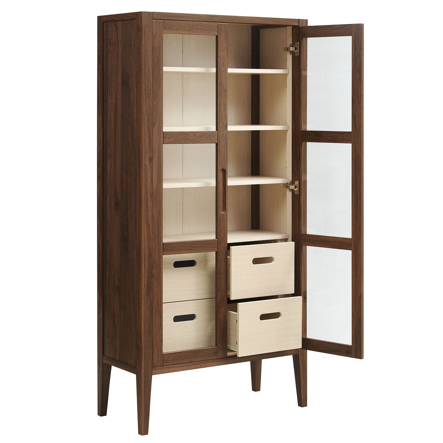 Modway - Nell 71" Glass Door Tall Display Storage Cabinet by Modway Living Room Decor Brown - EEI-7320-WAL-ASH