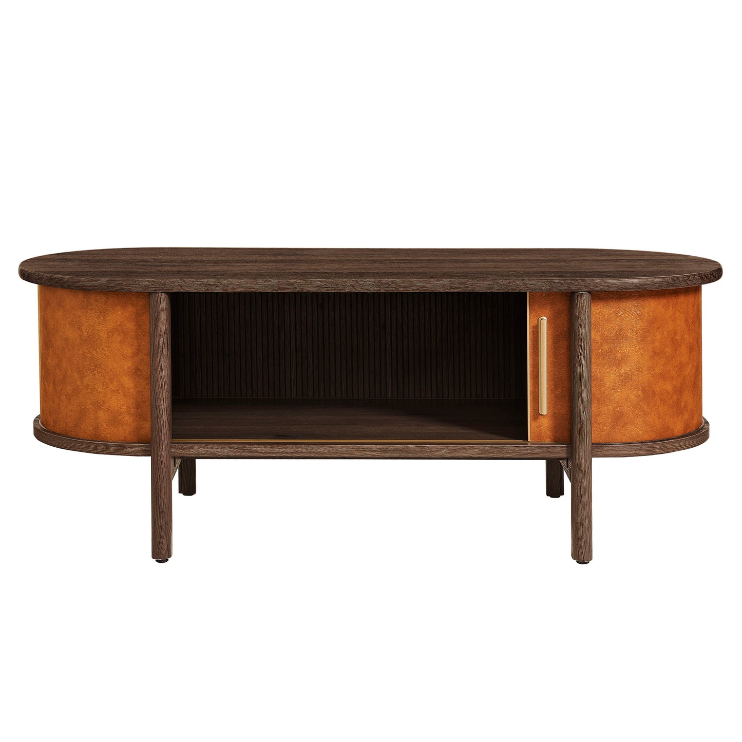 Modway - Coralie Curved Vegan Leather Oval Coffee Table by Modway Living Room Tables Walnut Tan - EEI-7371-WAL-TAN