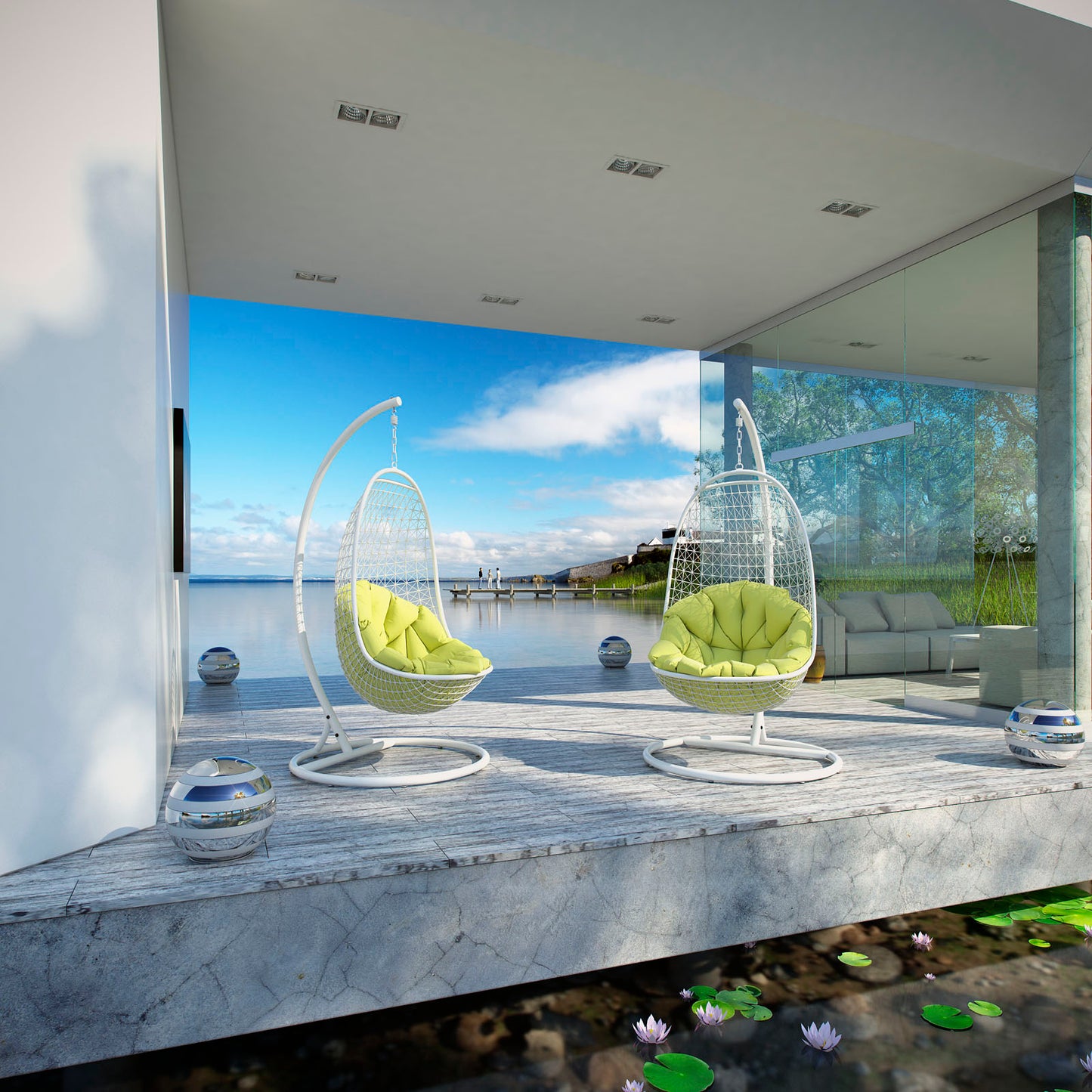 Modway Outlet Encounter Swing Outdoor Patio Fabric Lounge Chair by Modway Outdoor Furniture Furniture White - EEI-738-SET