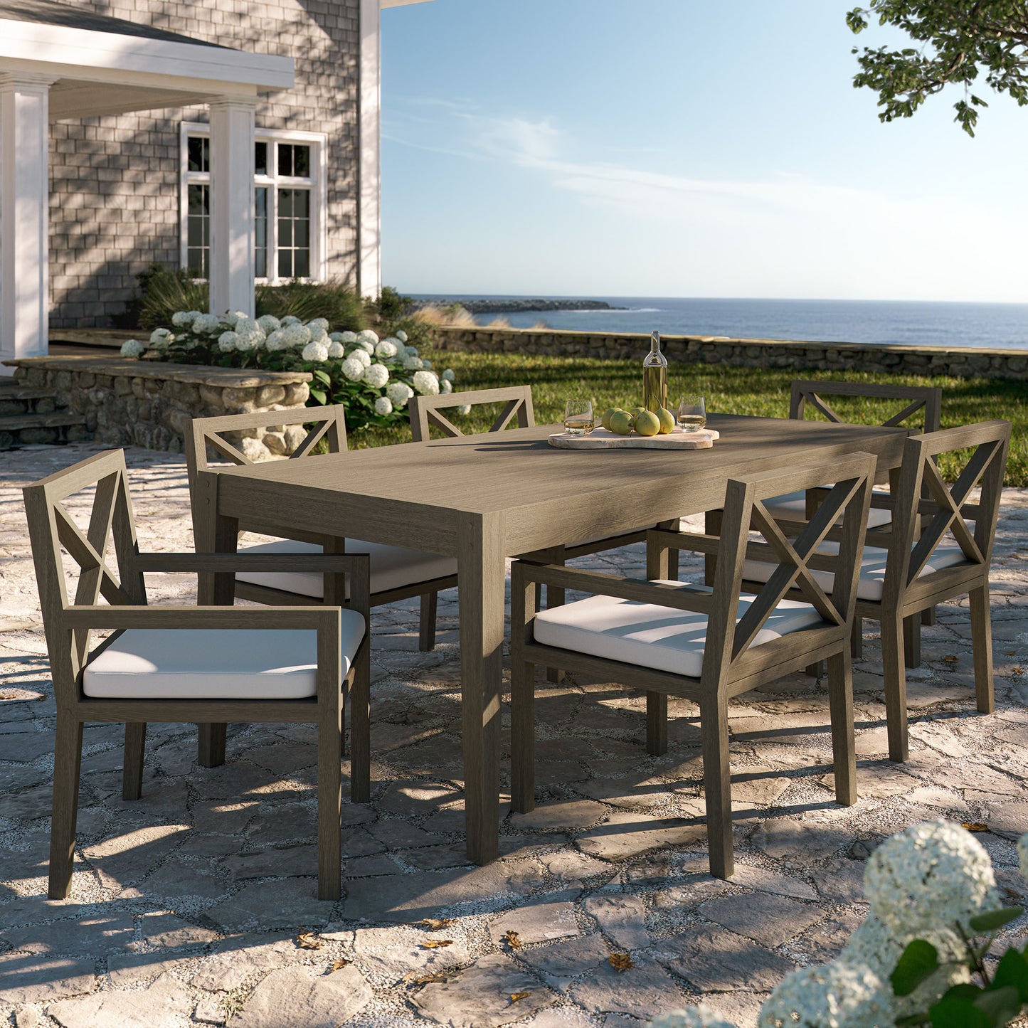 Modway - Northlake 7-Piece Outdoor Patio Teak Wood Dining Set by Modway Outdoor Furniture Bar and Dining Gray - EEI-7445-WGR-WHI