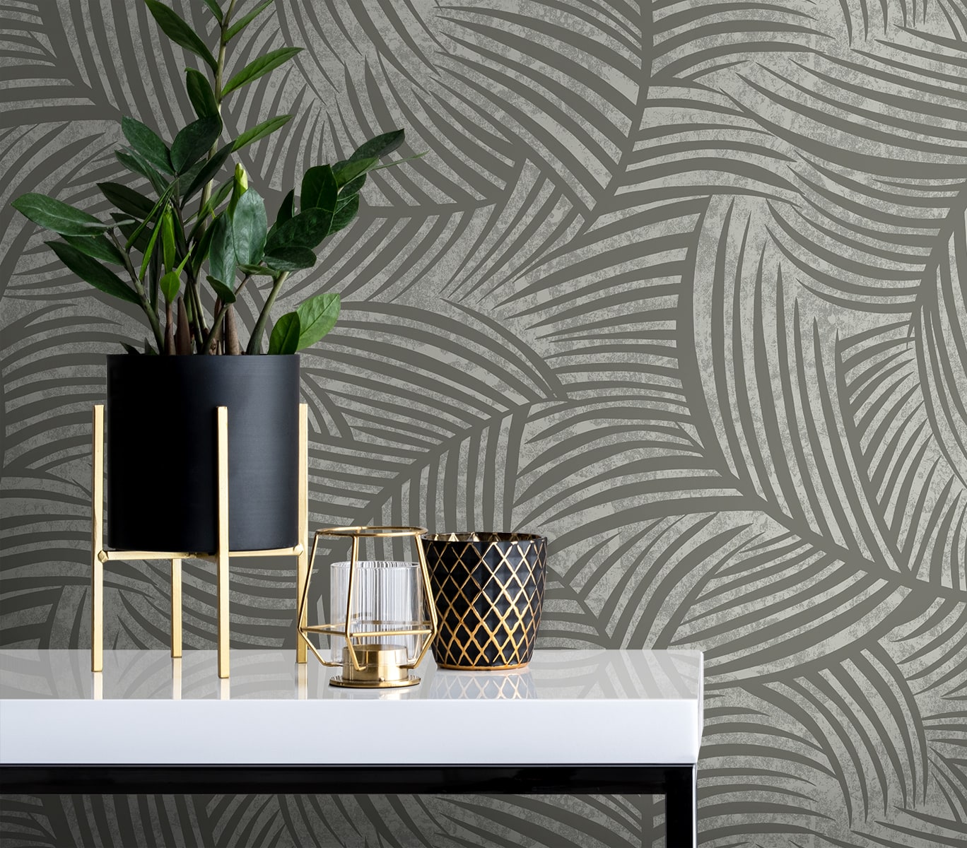 Seabrook Designs Zephyra Palms Botanical Contemporary Grays - EL20610